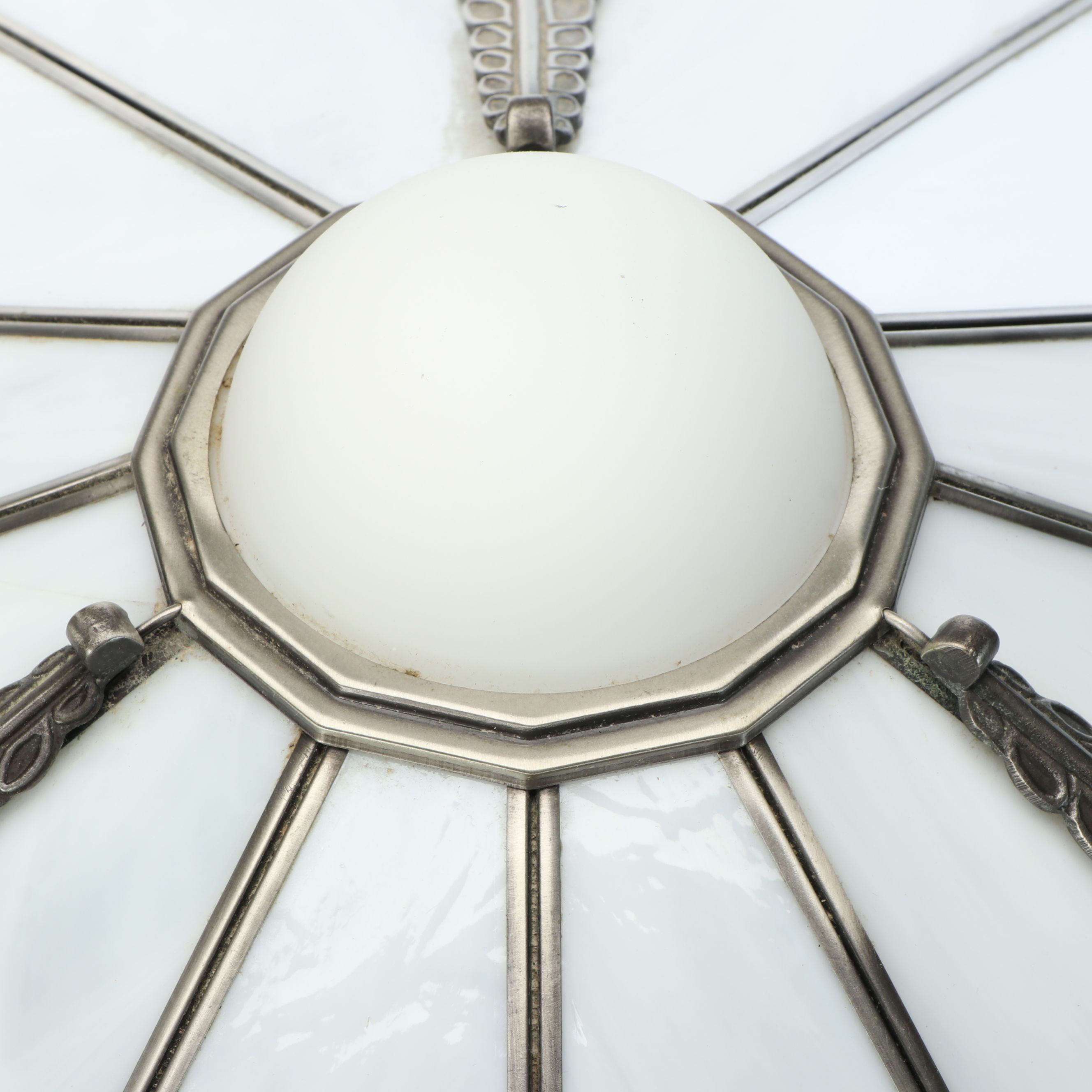 Deco Revival Champagne Nickel Table Lamp with White Panel Glass Shade