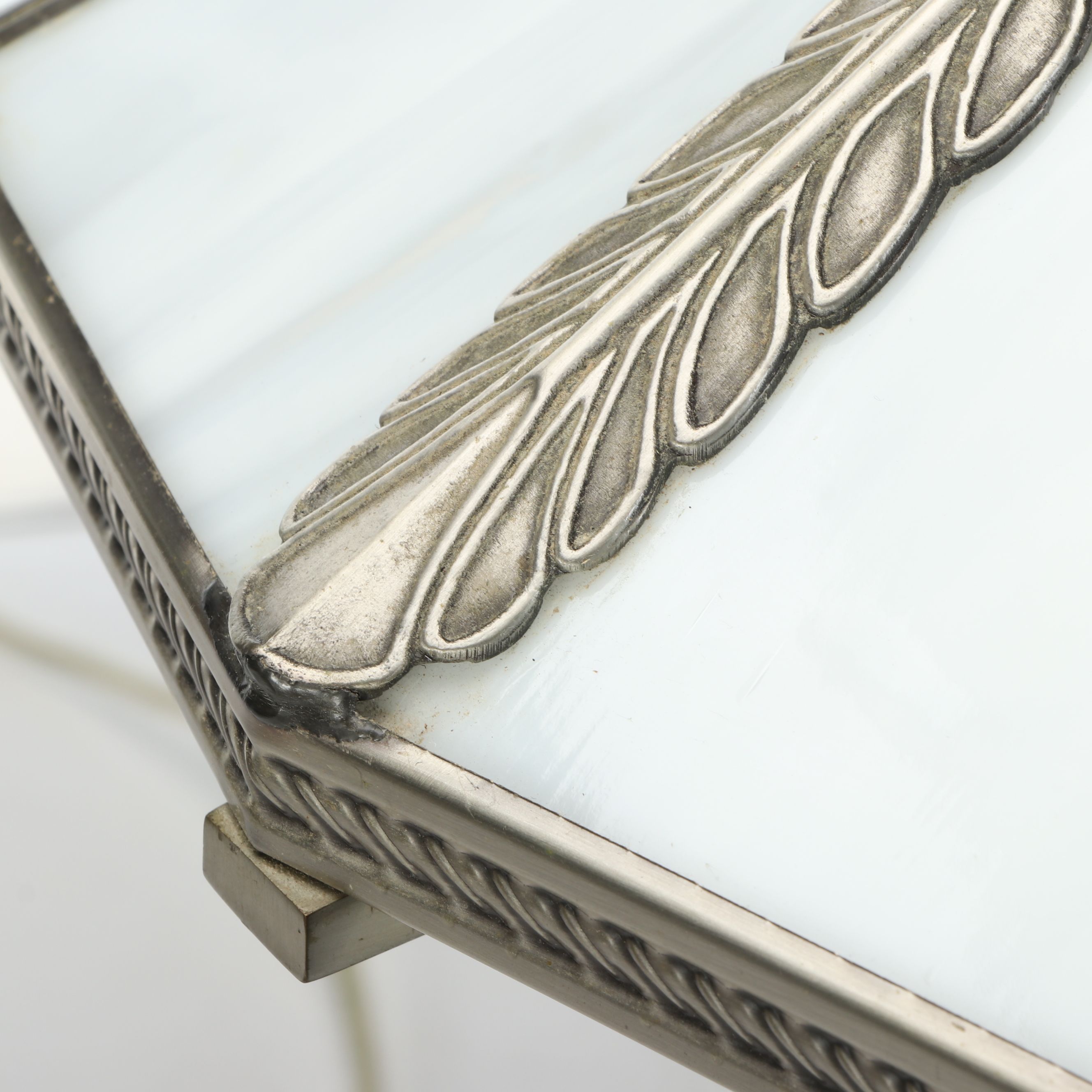 Deco Revival Champagne Nickel Table Lamp with White Panel Glass Shade