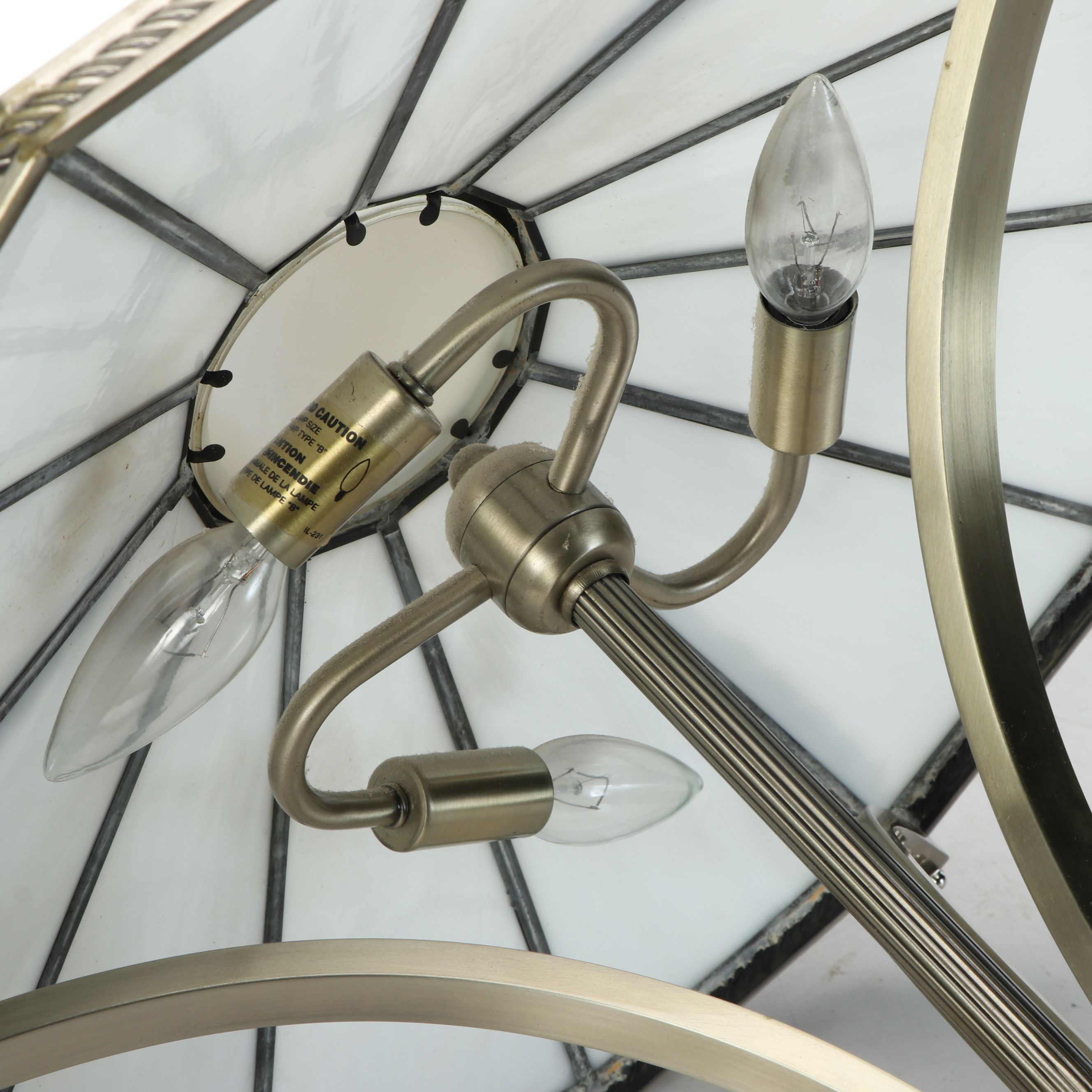 Deco Revival Champagne Nickel Table Lamp with White Panel Glass Shade