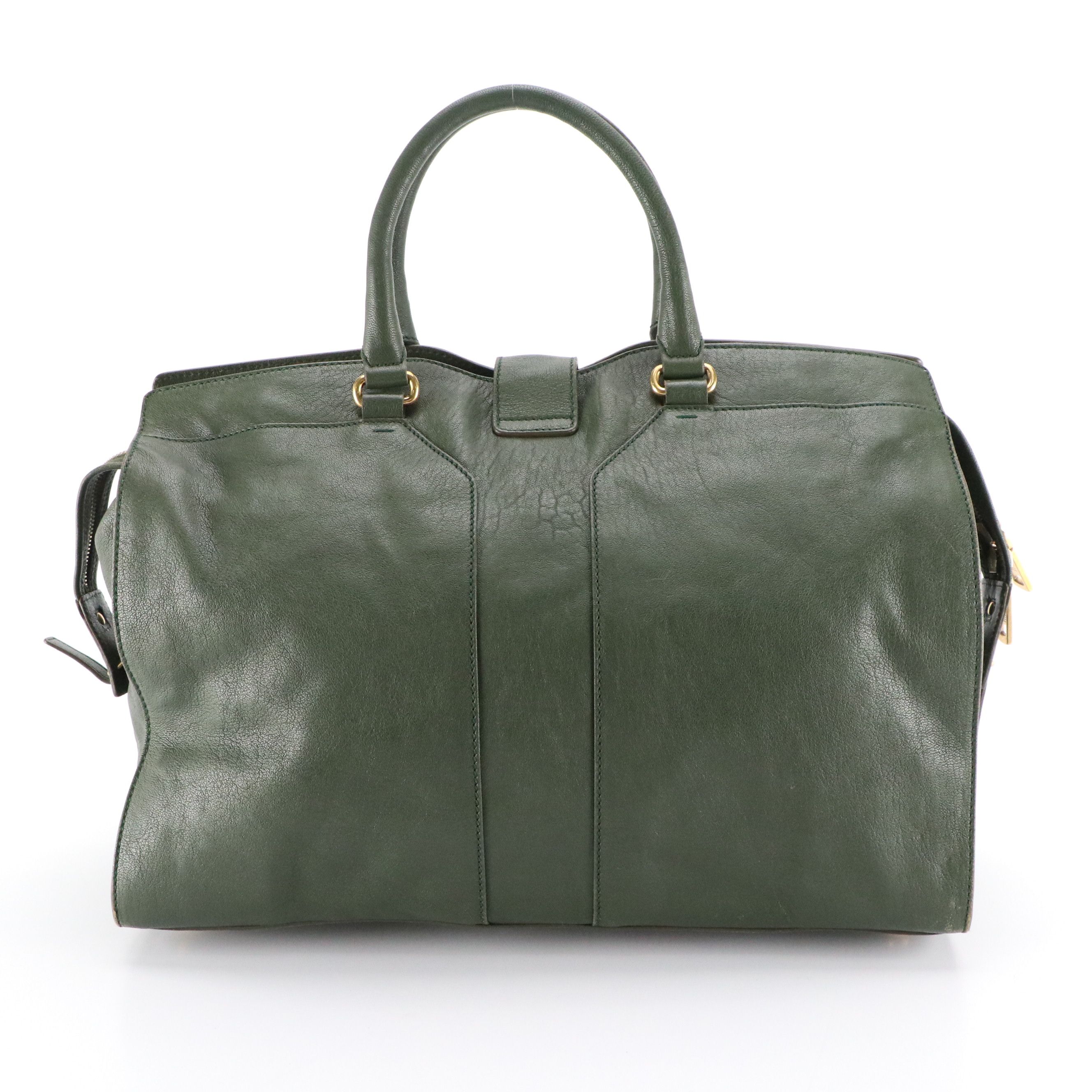Yves Saint Laurent Cabas ChYc Large Tote Bag in Tartan Green Leather
