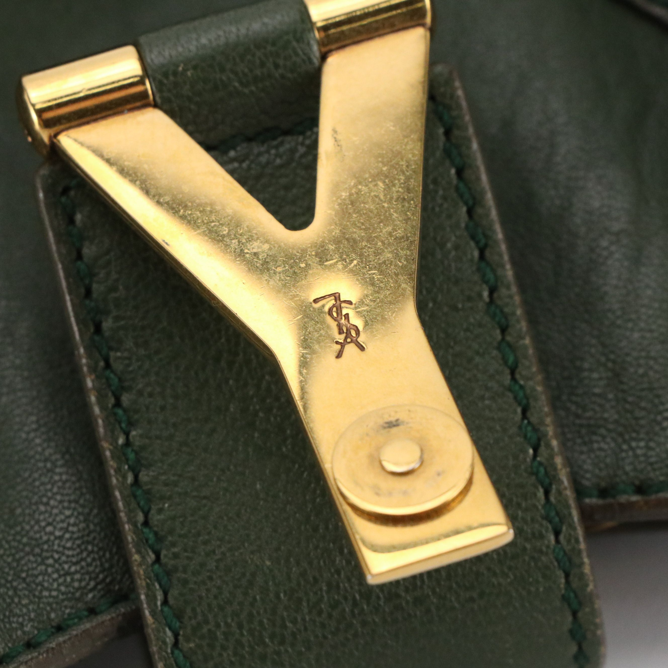 Yves Saint Laurent Cabas ChYc Large Tote Bag in Tartan Green Leather