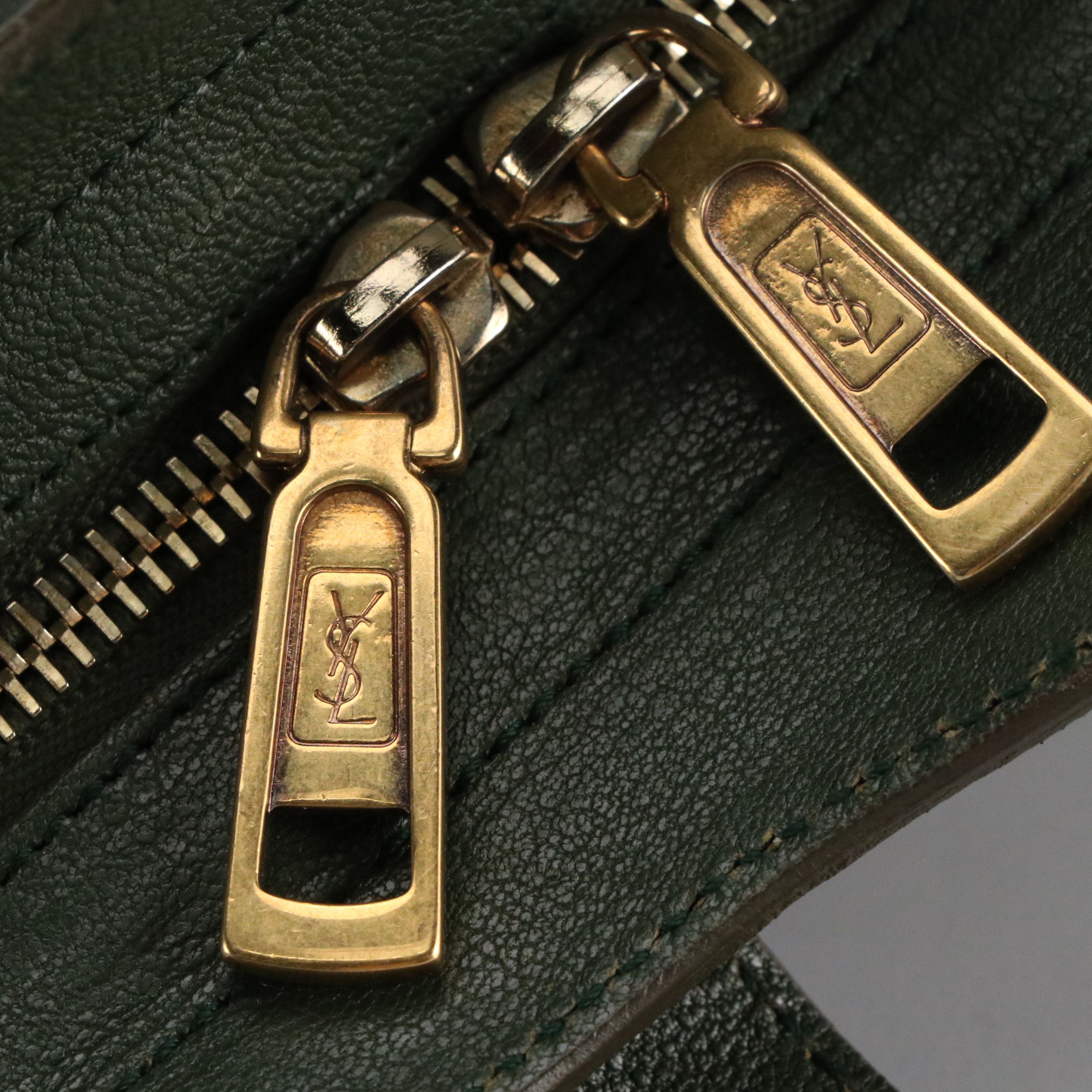 Yves Saint Laurent Cabas ChYc Large Tote Bag in Tartan Green Leather