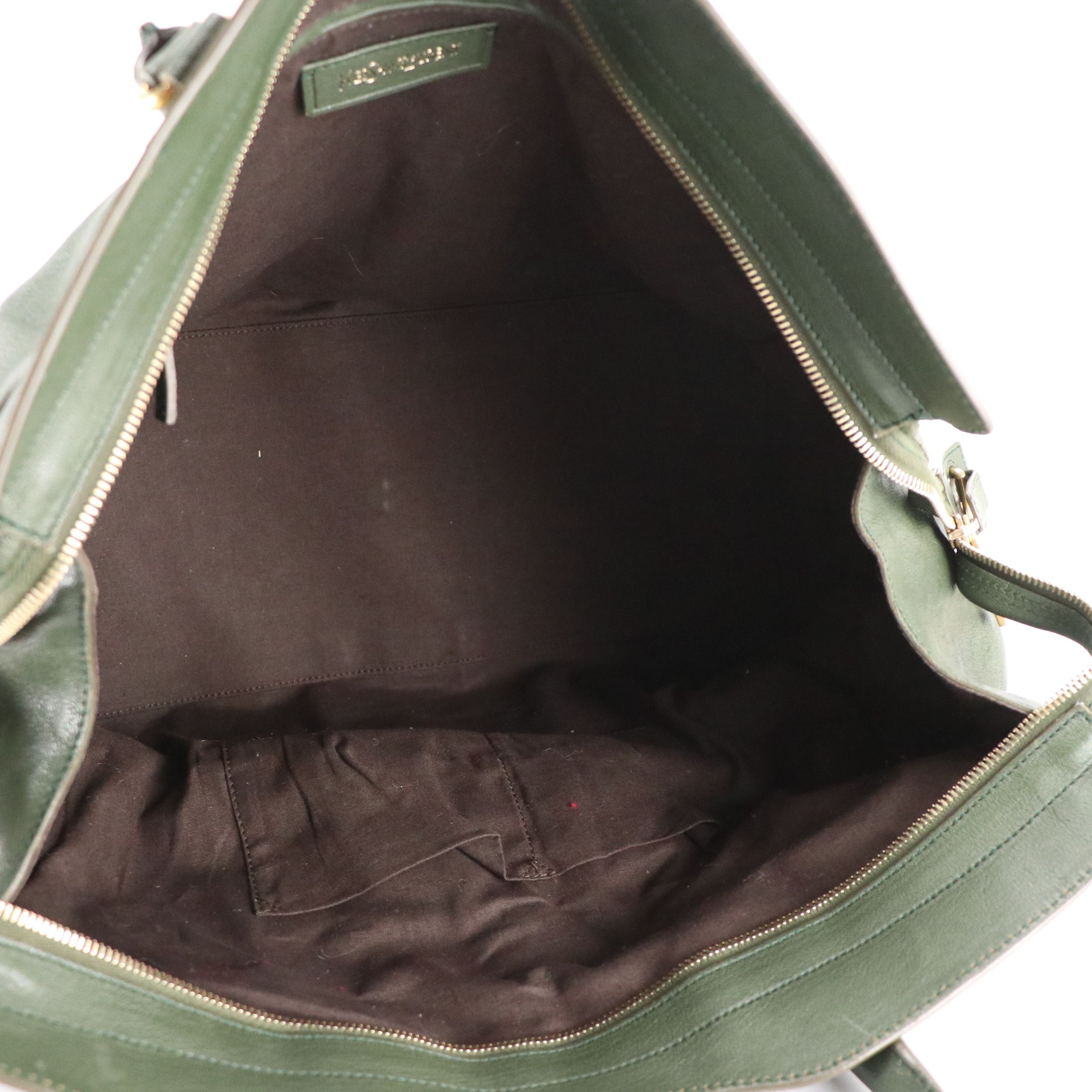 Yves Saint Laurent Cabas ChYc Large Tote Bag in Tartan Green Leather