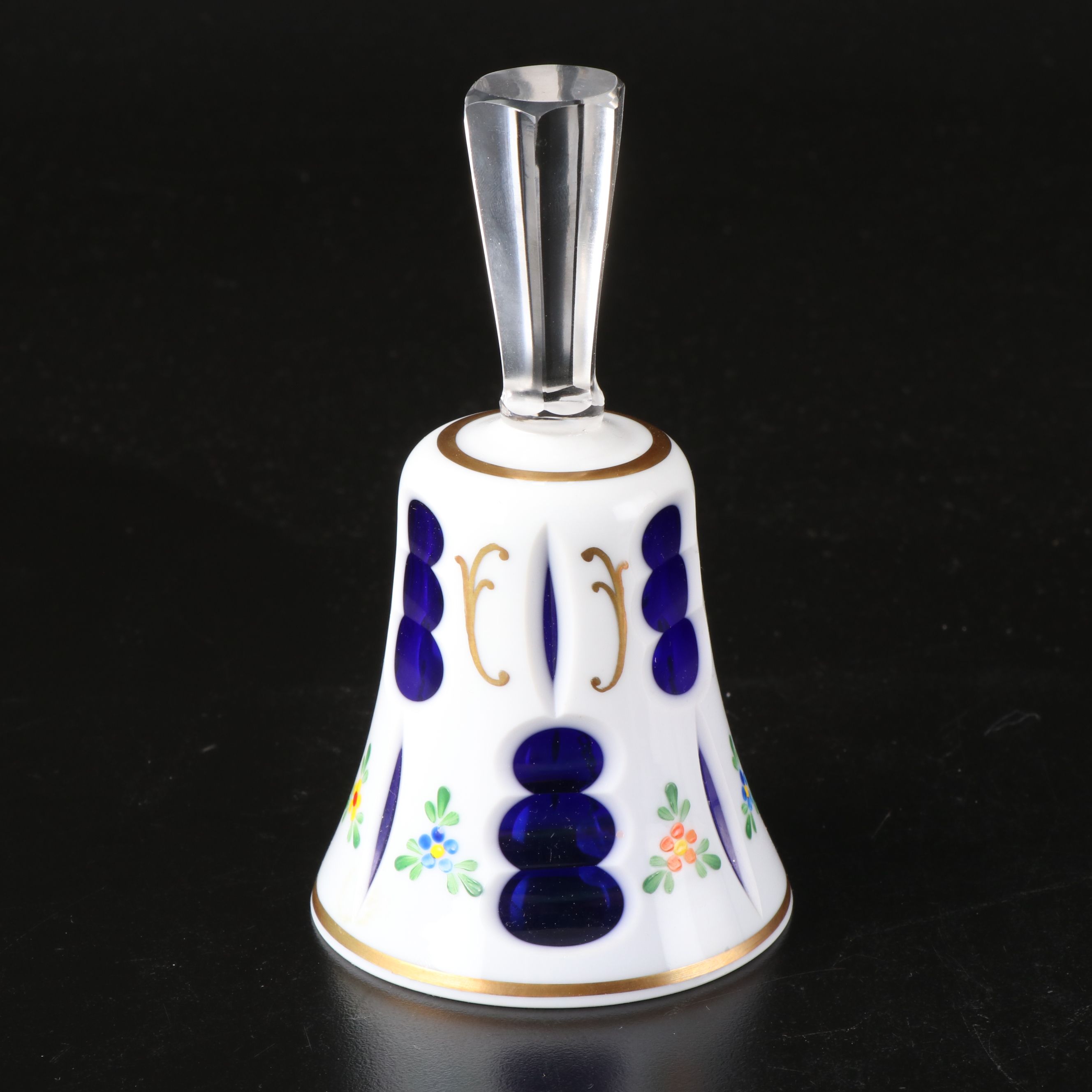 Prov. Sxe E.S. Gilt Decorated Porcelain Bowls with Milk and Cobalt Glass Bell