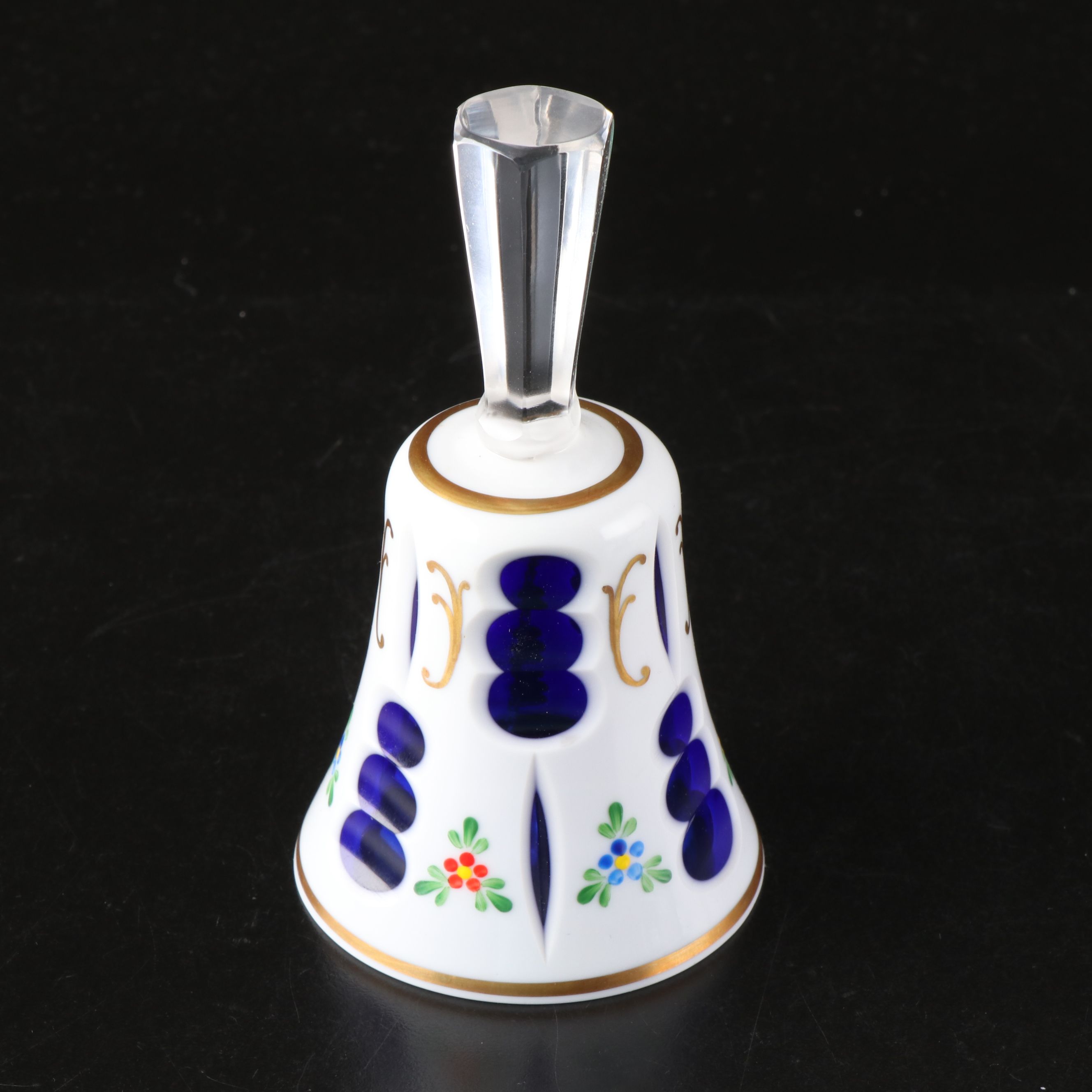 Prov. Sxe E.S. Gilt Decorated Porcelain Bowls with Milk and Cobalt Glass Bell