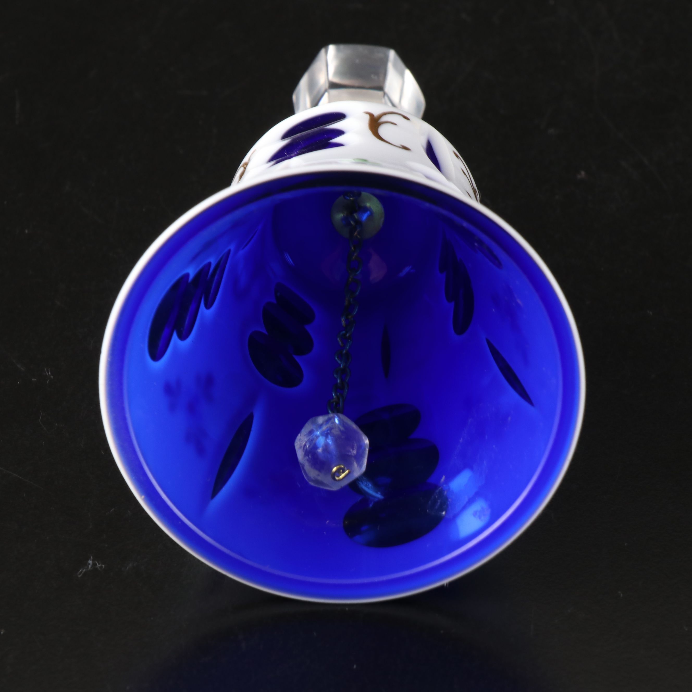 Prov. Sxe E.S. Gilt Decorated Porcelain Bowls with Milk and Cobalt Glass Bell