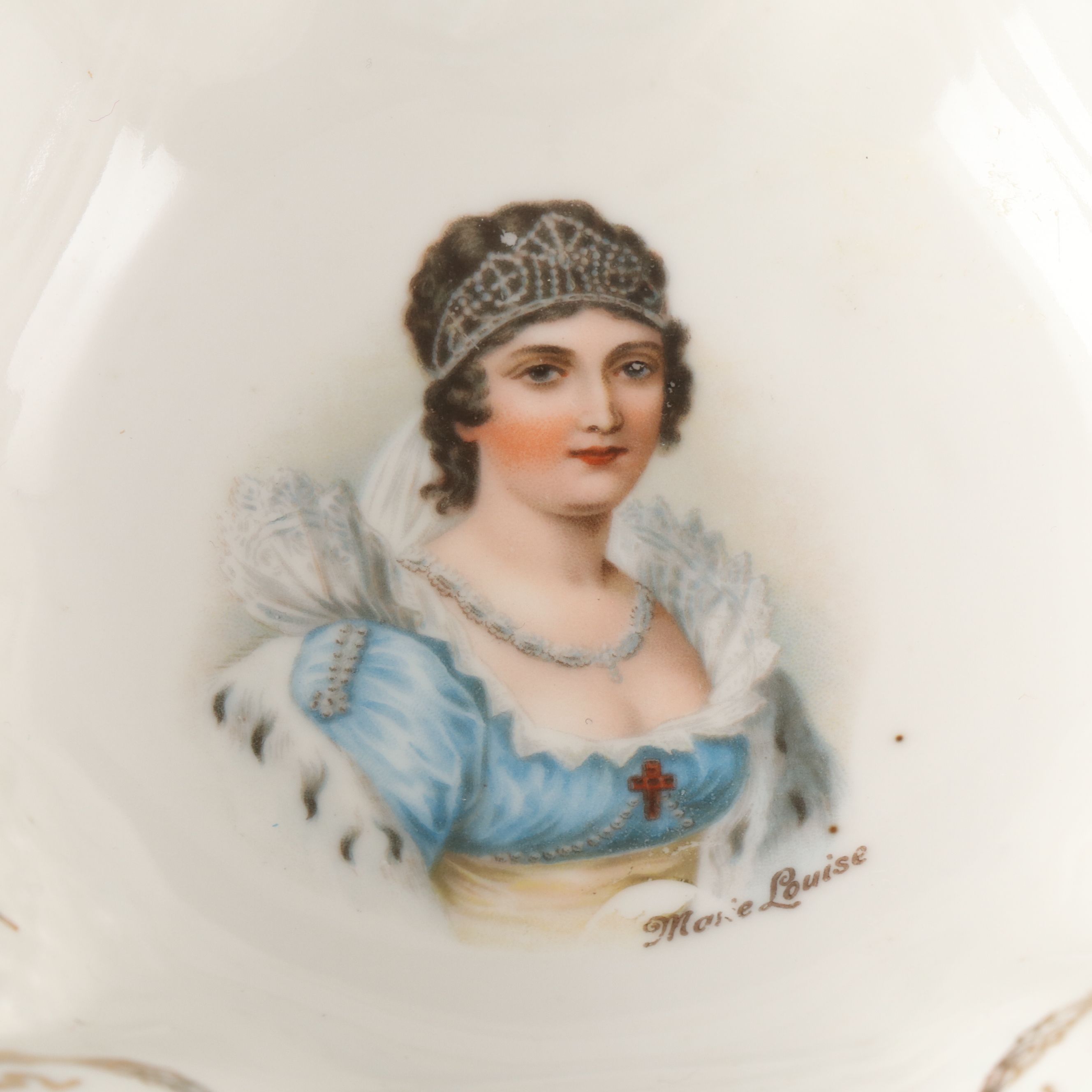 Prov. Sxe E.S. Gilt Decorated Porcelain Bowls with Milk and Cobalt Glass Bell