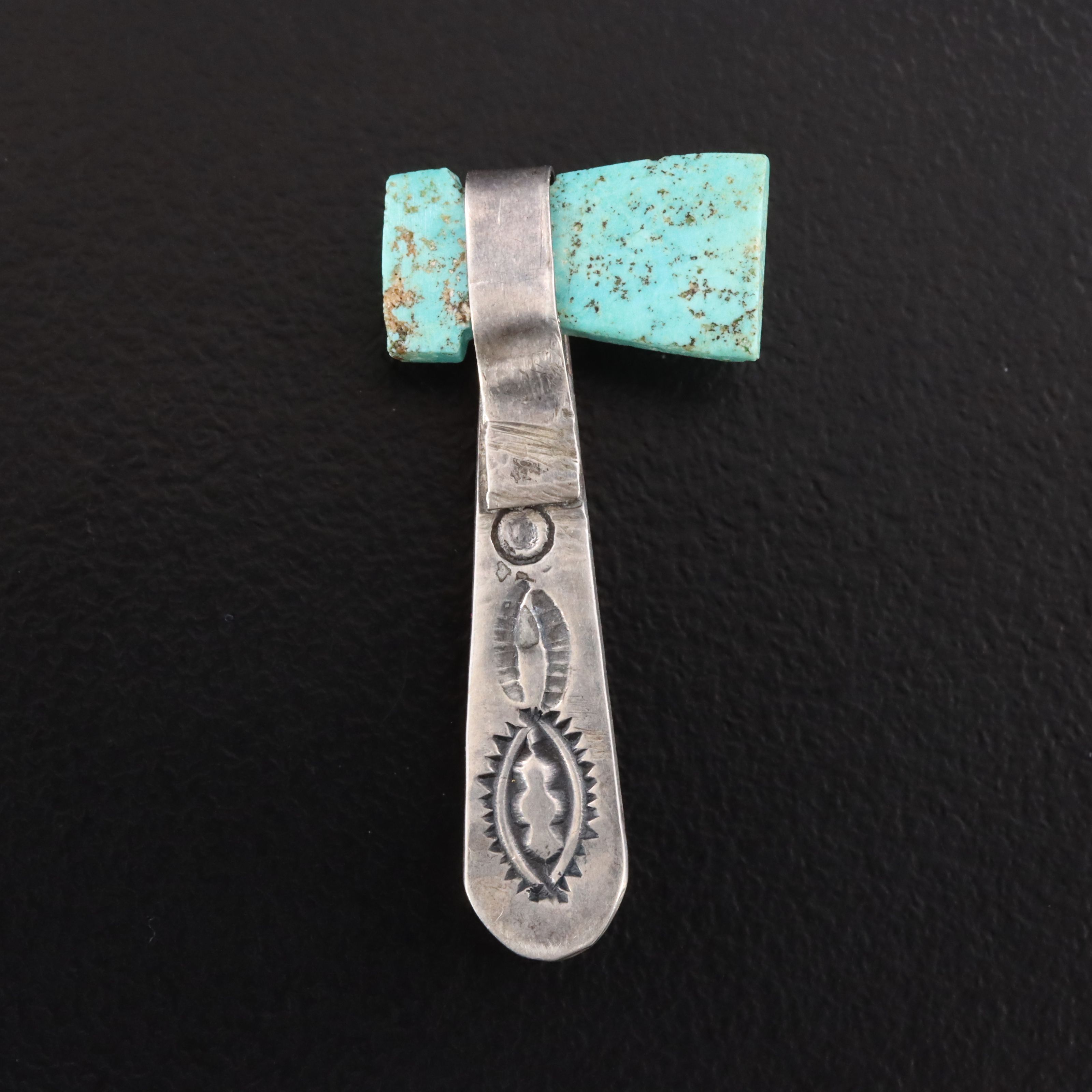 Vintage Southwestern Sterling Turquoise Tomahawk Pin