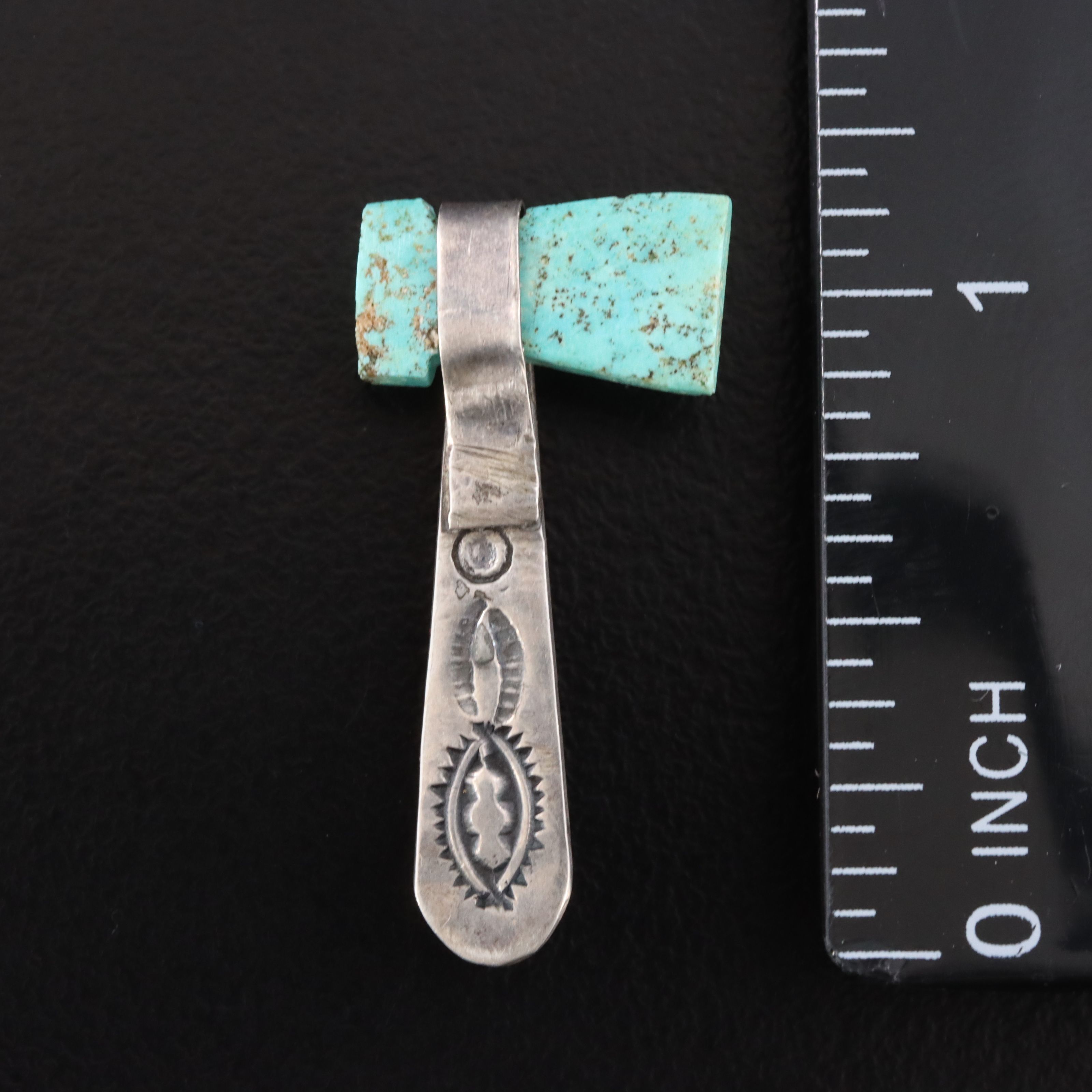 Vintage Southwestern Sterling Turquoise Tomahawk Pin