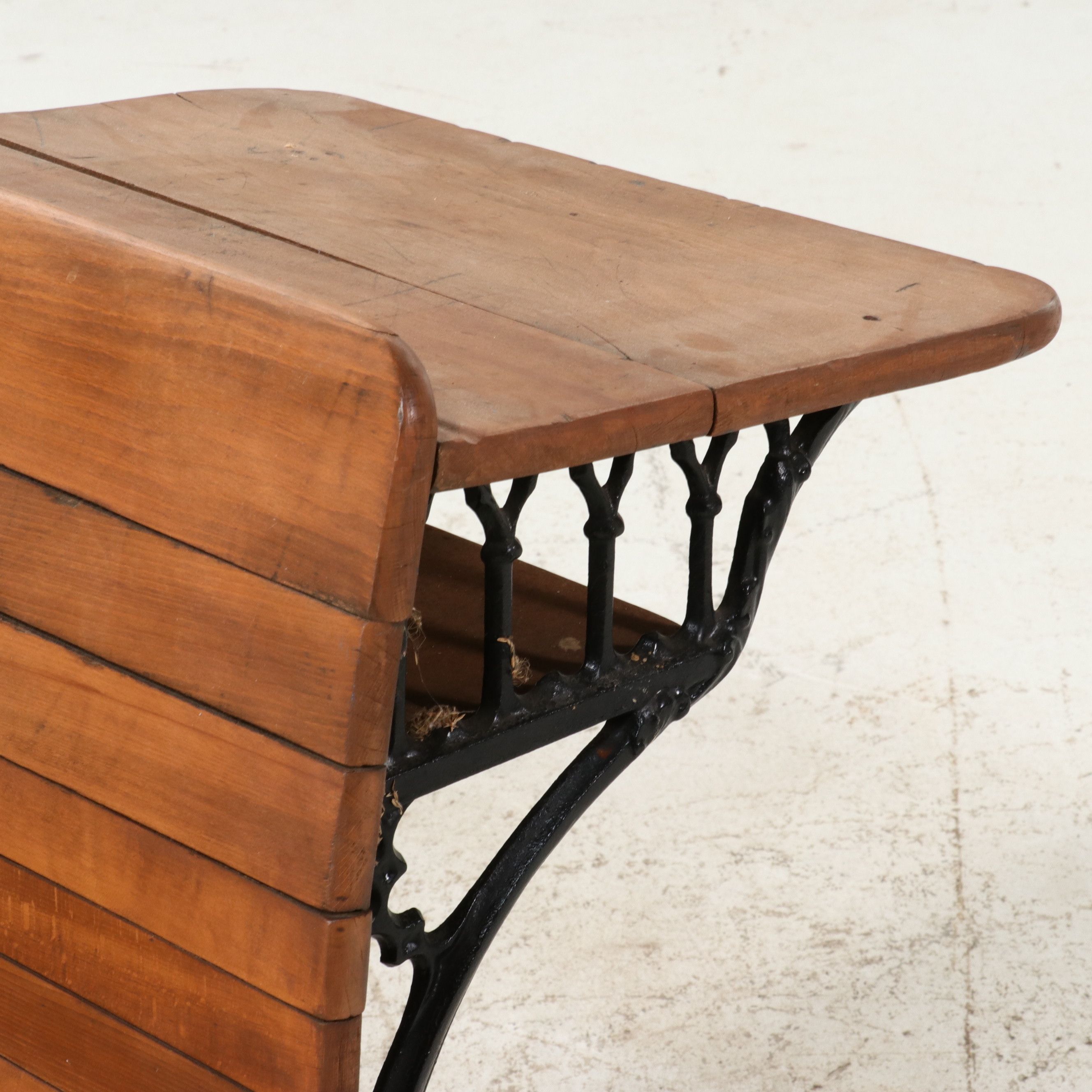 Late Victorian Cast Iron and Wood Student Desk, Late 19th to Early 20th Century