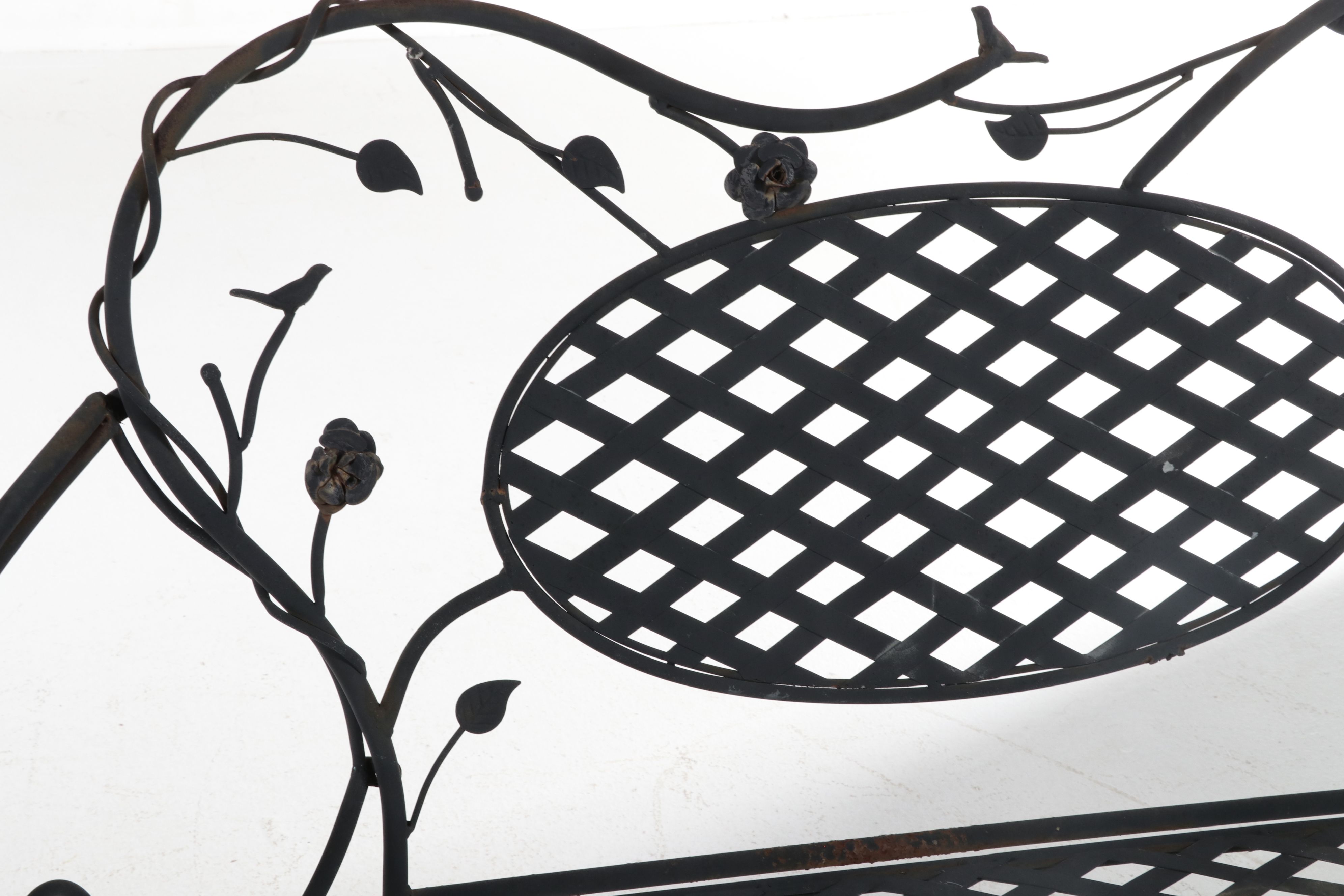 Art Nouveau Style Wrought Iron Vine and Diamond Weave Patio Settee