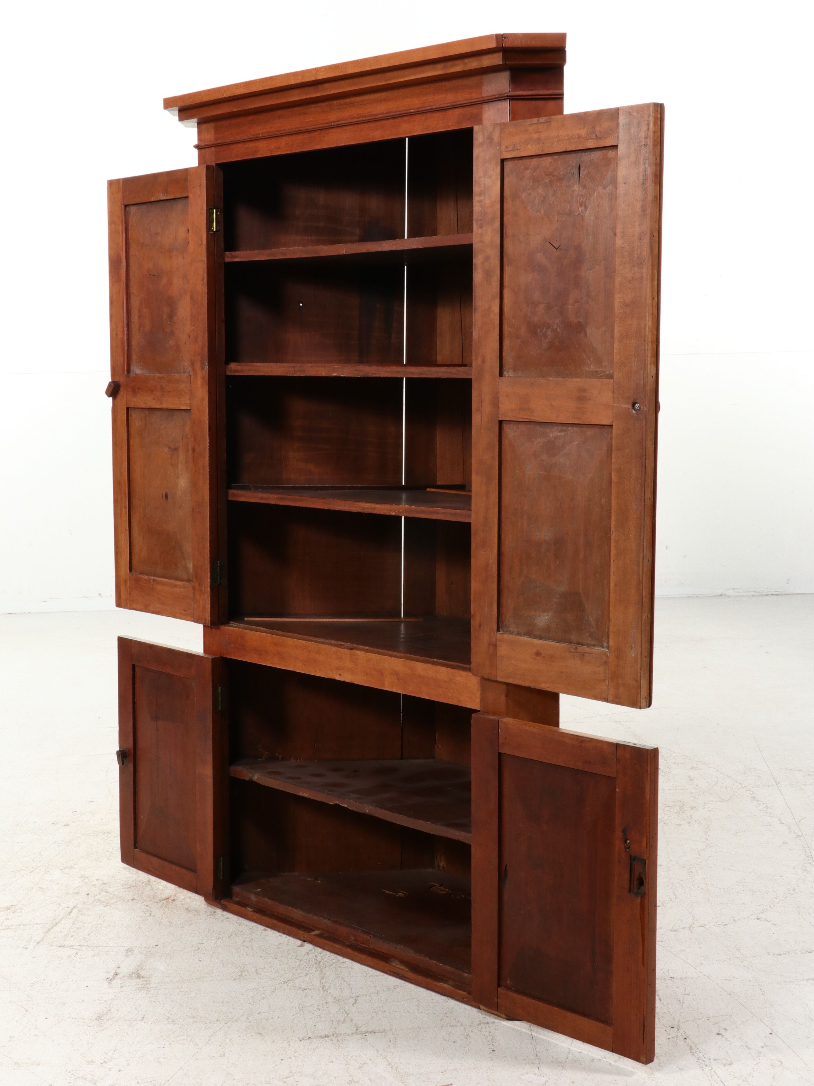 American Primitive Cherry Corner Cupboard, Mid-19th Century
