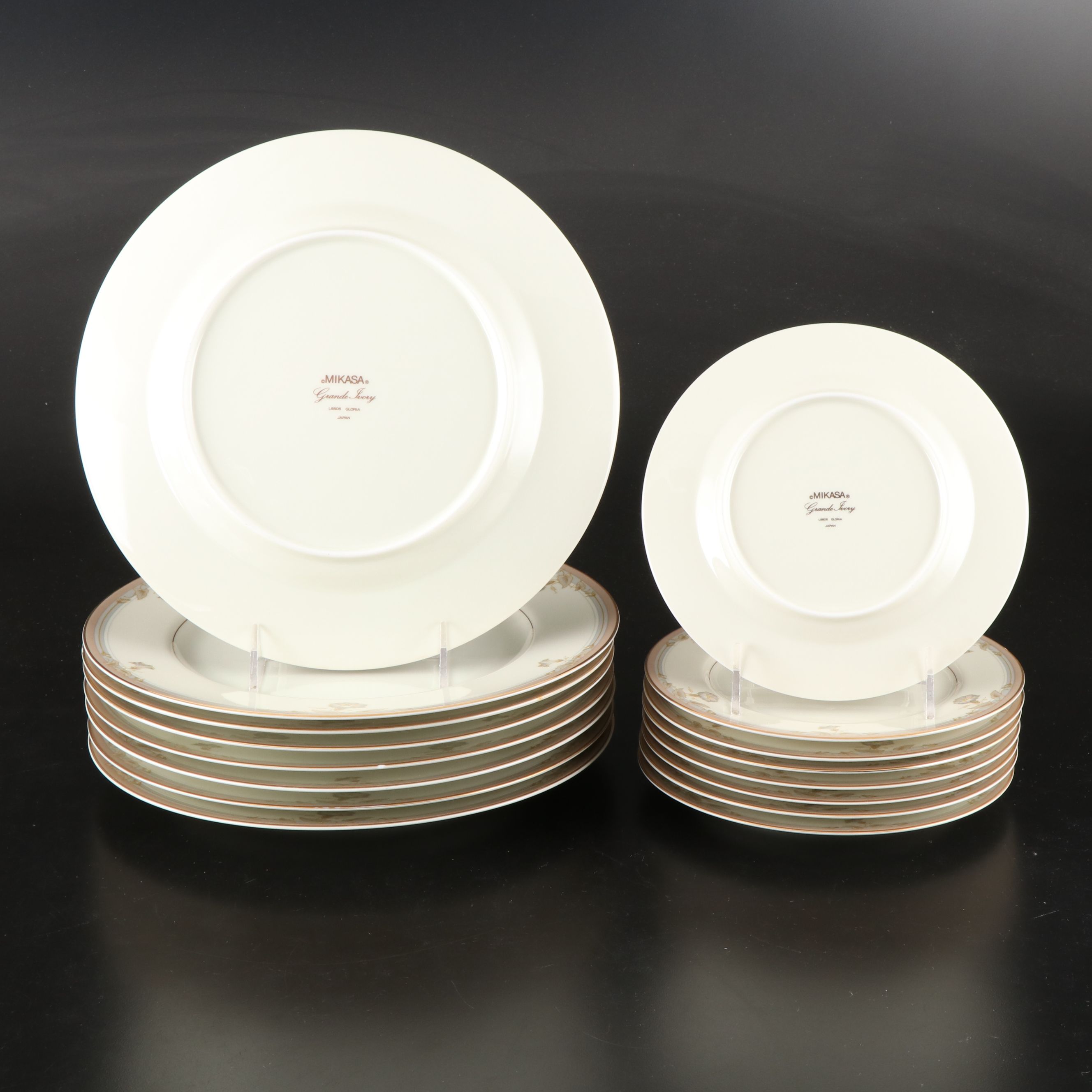 Mikasa "Gloria Grande Ivory" Gilt Bone China Dinnerware, 1980s