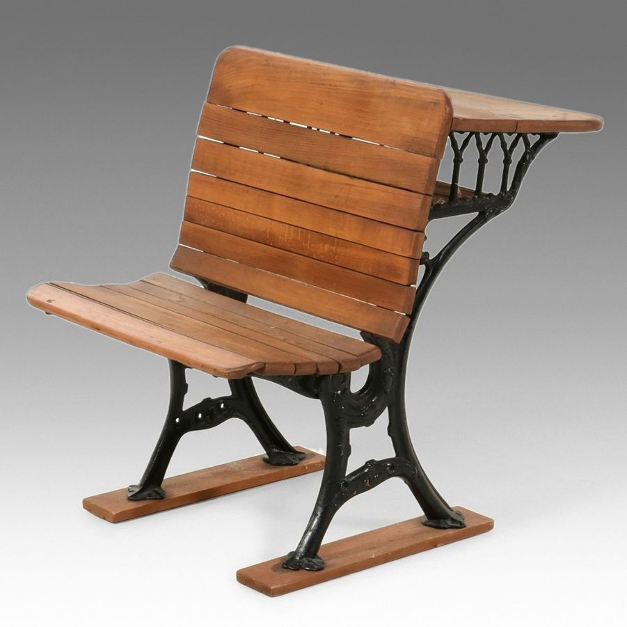 Late Victorian Cast Iron and Wood Student Desk, Late 19th to Early 20th Century