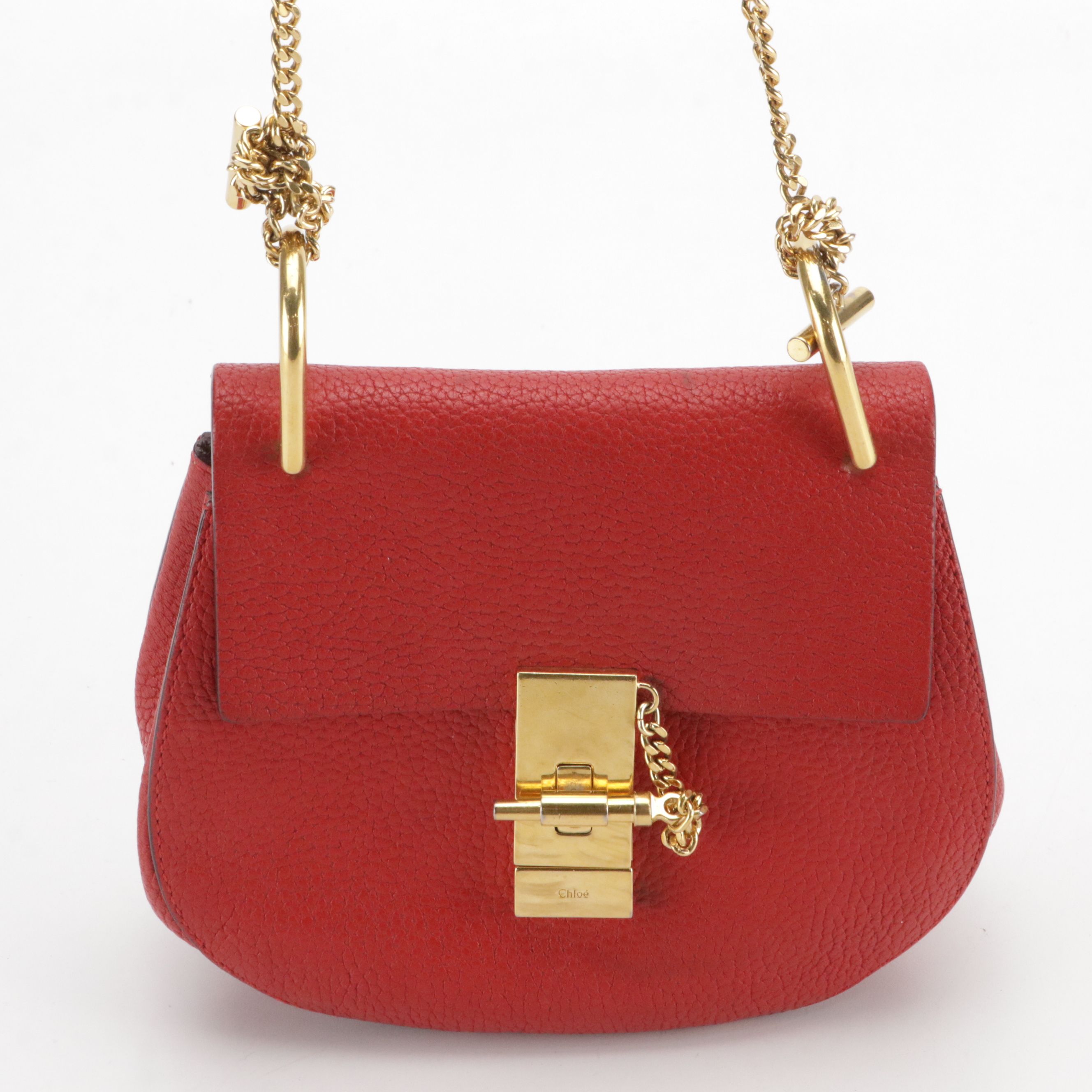 Chloé Mini Drew Crossbody Bag in Red Goatskin Leather