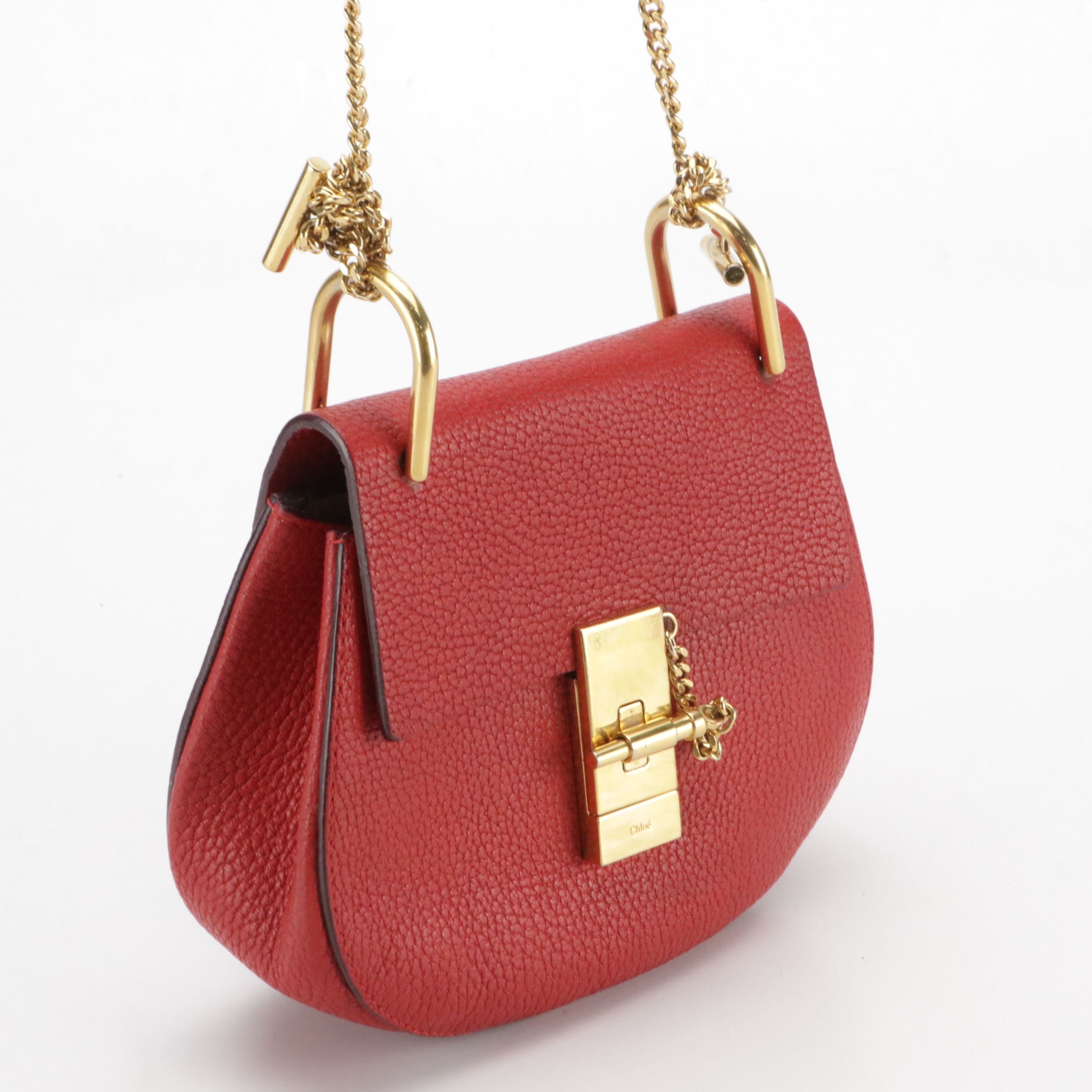 Chloé Mini Drew Crossbody Bag in Red Goatskin Leather