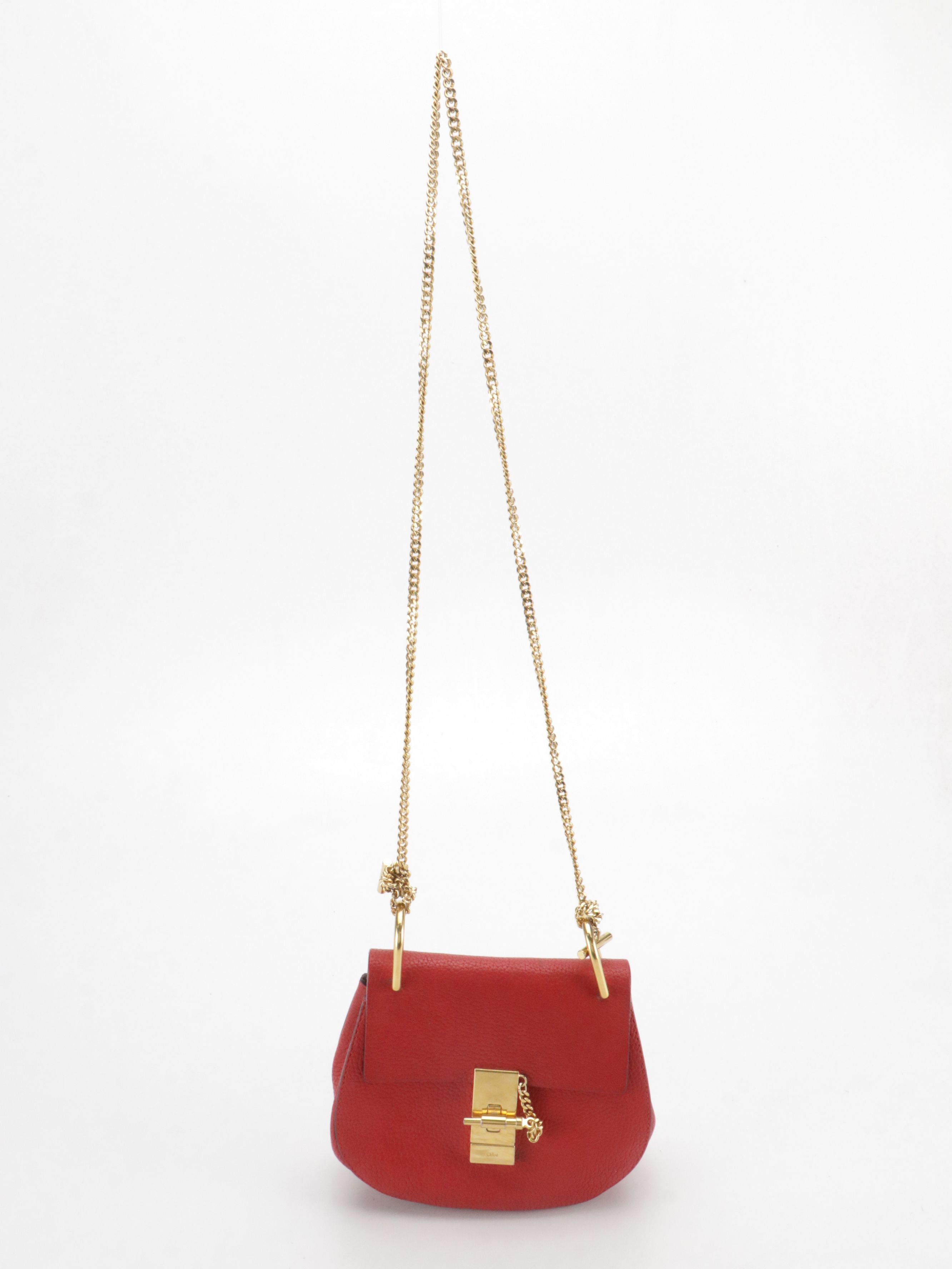 Chloé Mini Drew Crossbody Bag in Red Goatskin Leather