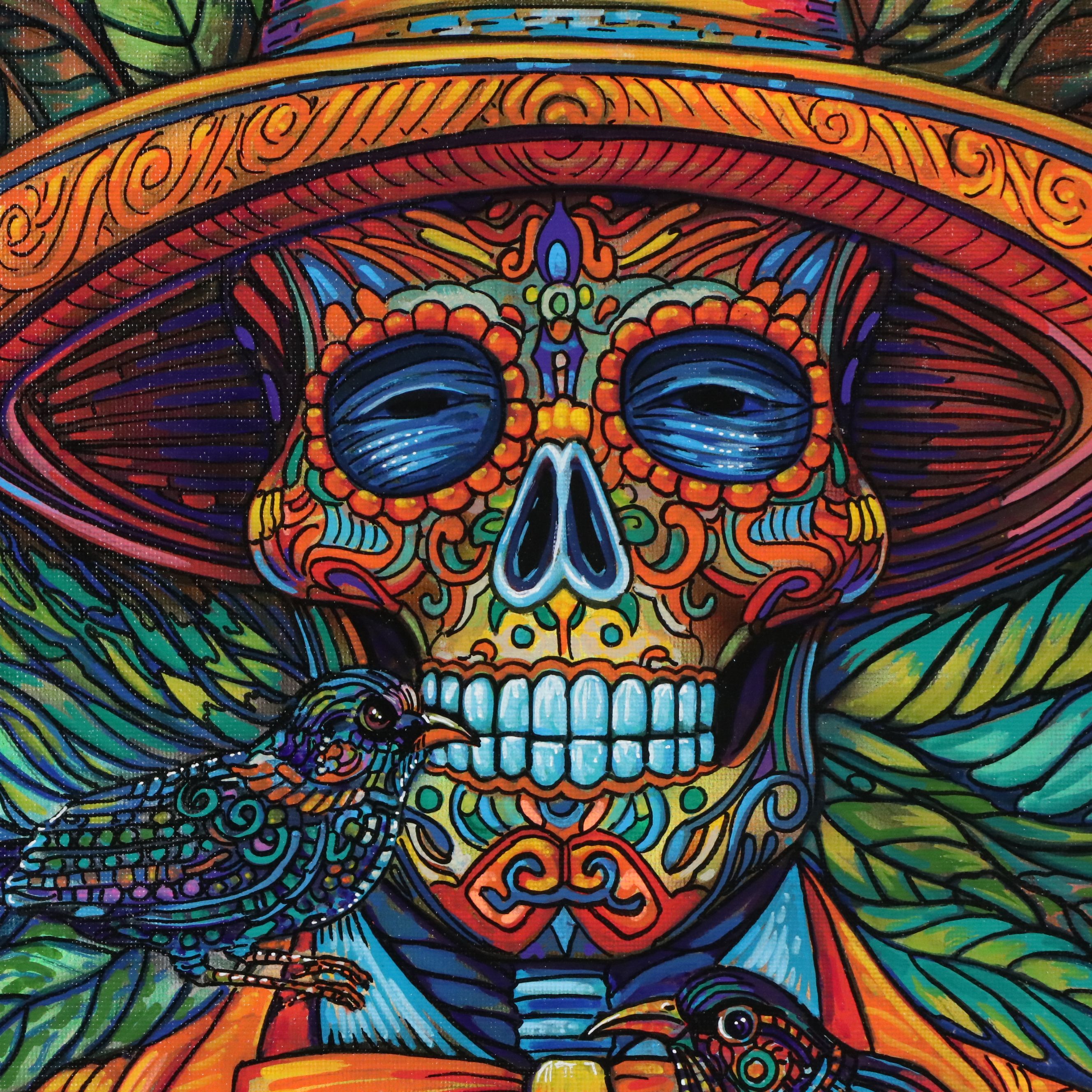 Ricardo Maya Acrylic Painting with Día de los Muertos Theme, 2025