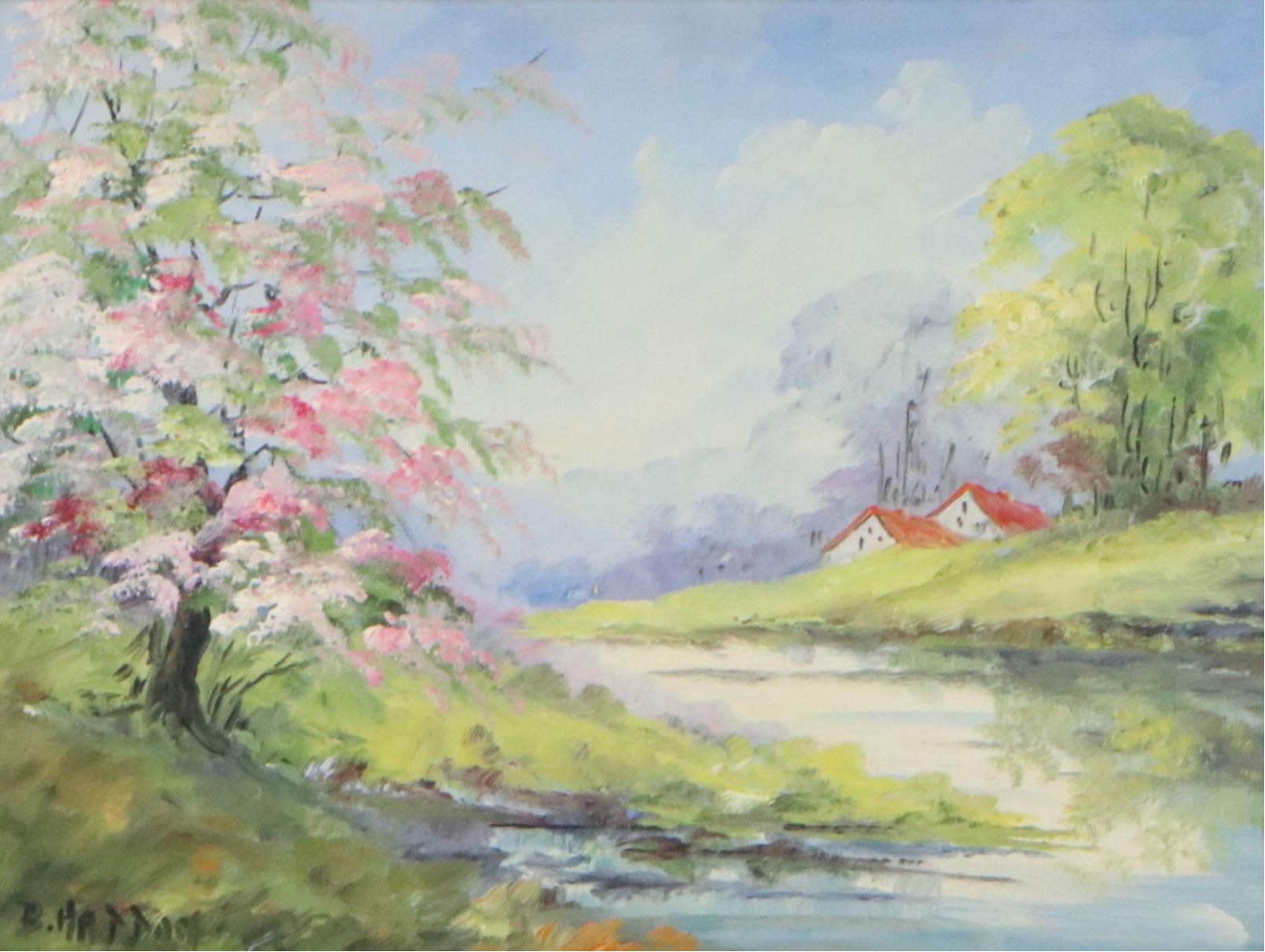 Bertha Hatton Duke Oil Painting of Bucolic Spring Landscape, Mid-20th Century