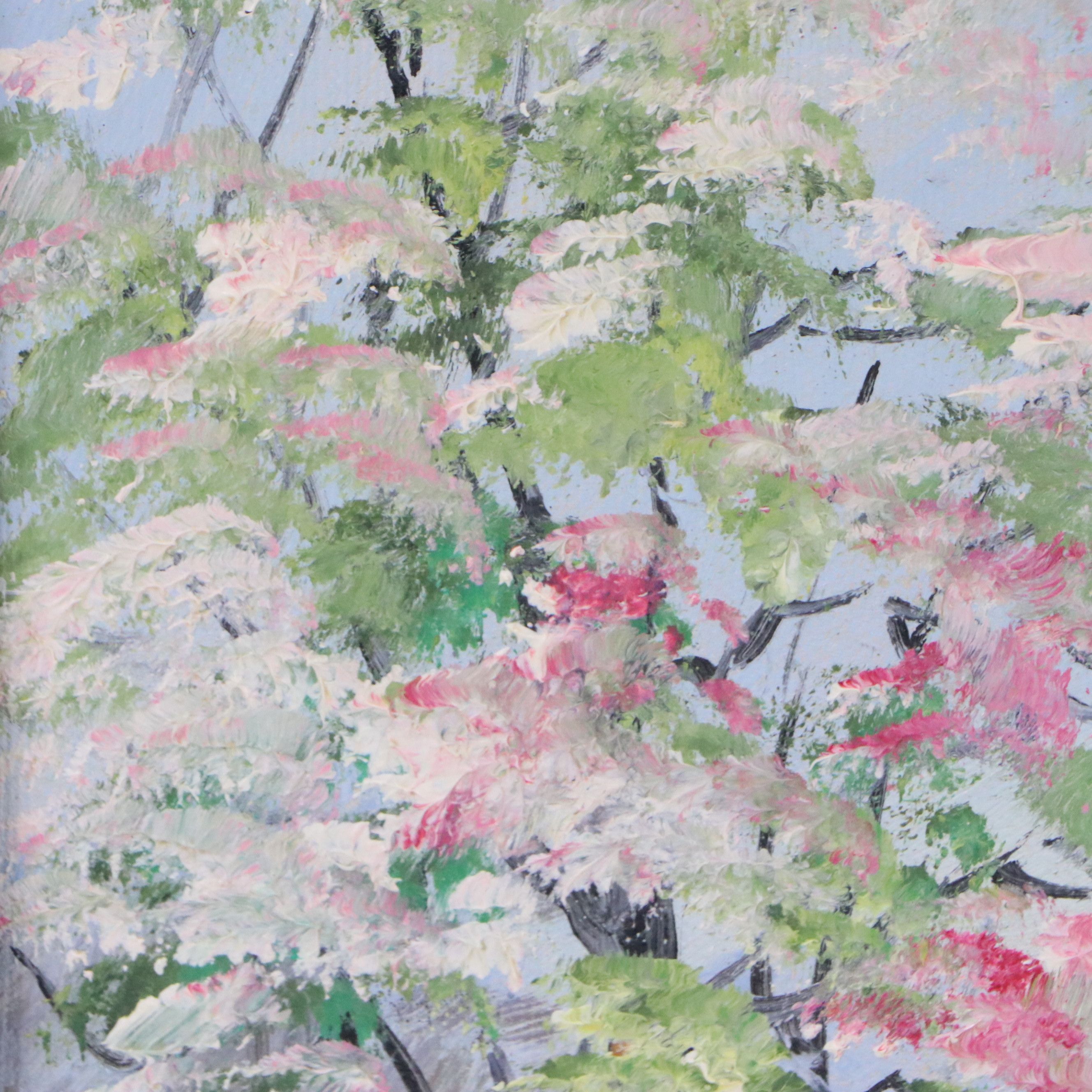 Bertha Hatton Duke Oil Painting of Bucolic Spring Landscape, Mid-20th Century