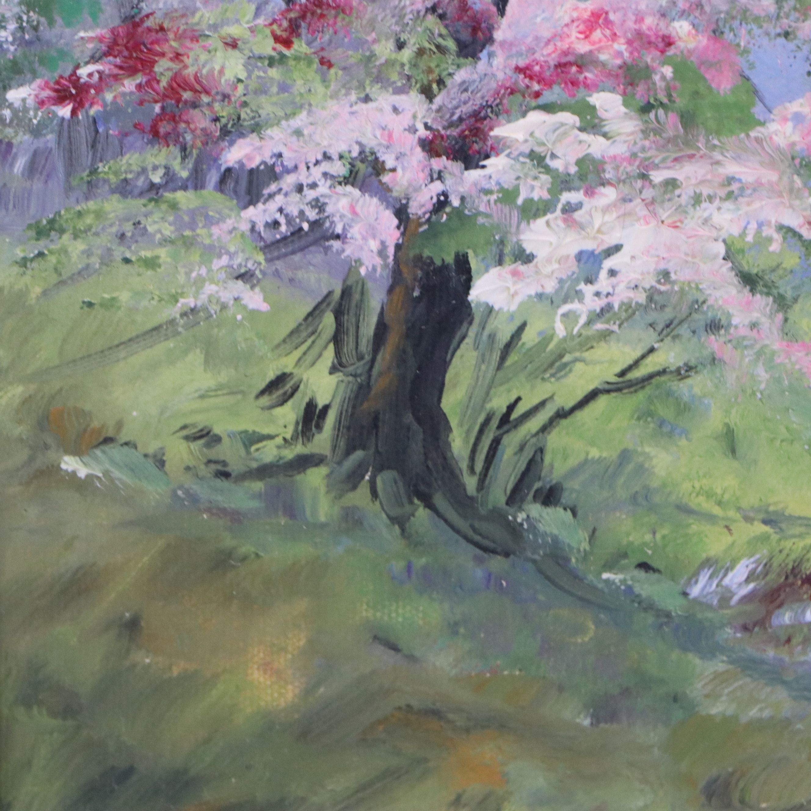 Bertha Hatton Duke Oil Painting of Bucolic Spring Landscape, Mid-20th Century