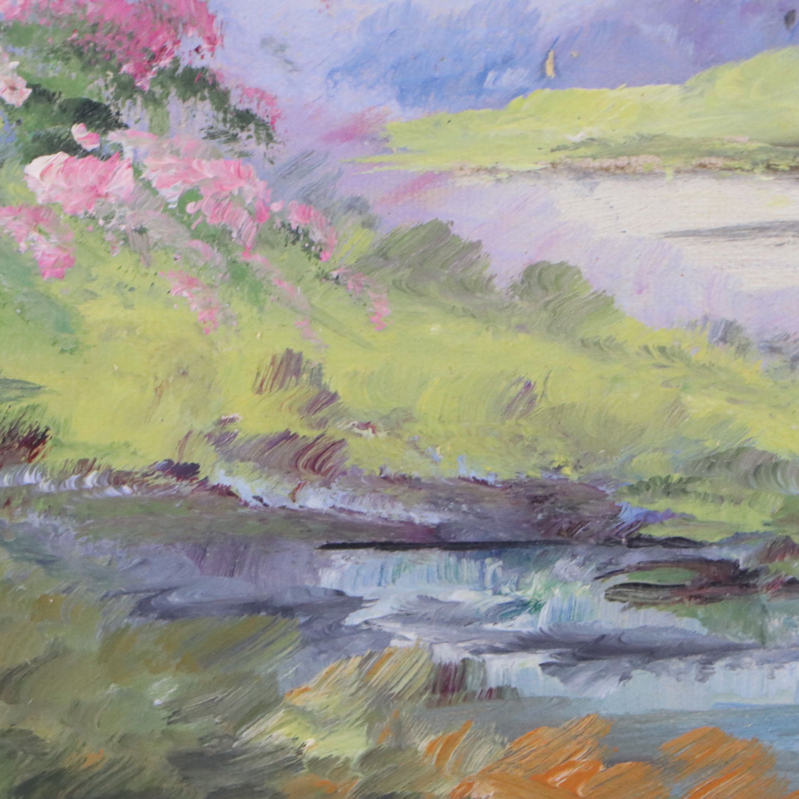 Bertha Hatton Duke Oil Painting of Bucolic Spring Landscape, Mid-20th Century