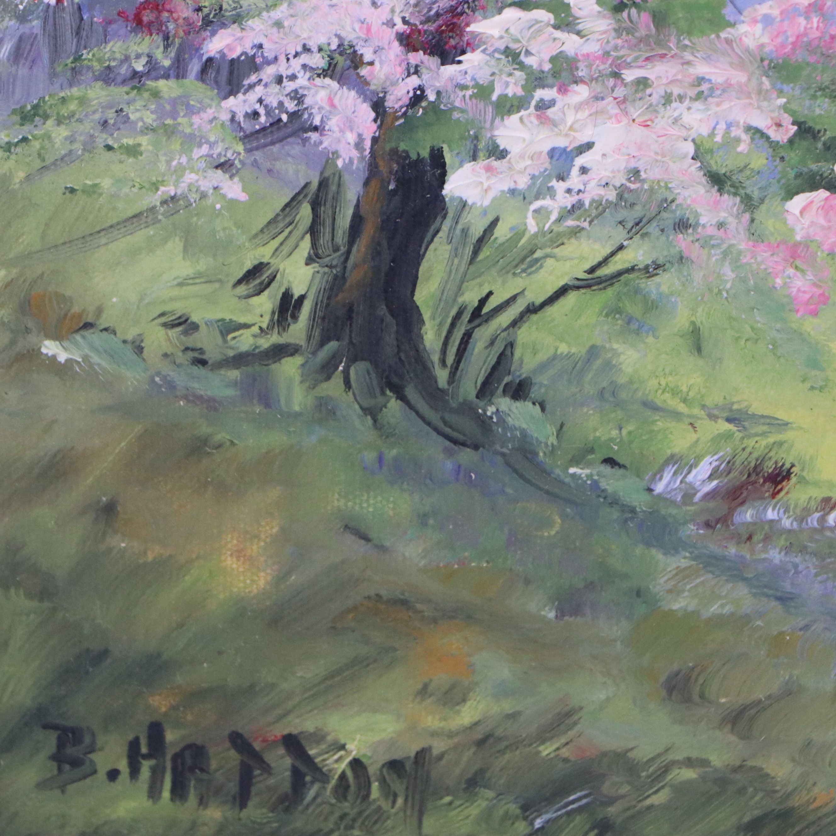 Bertha Hatton Duke Oil Painting of Bucolic Spring Landscape, Mid-20th Century