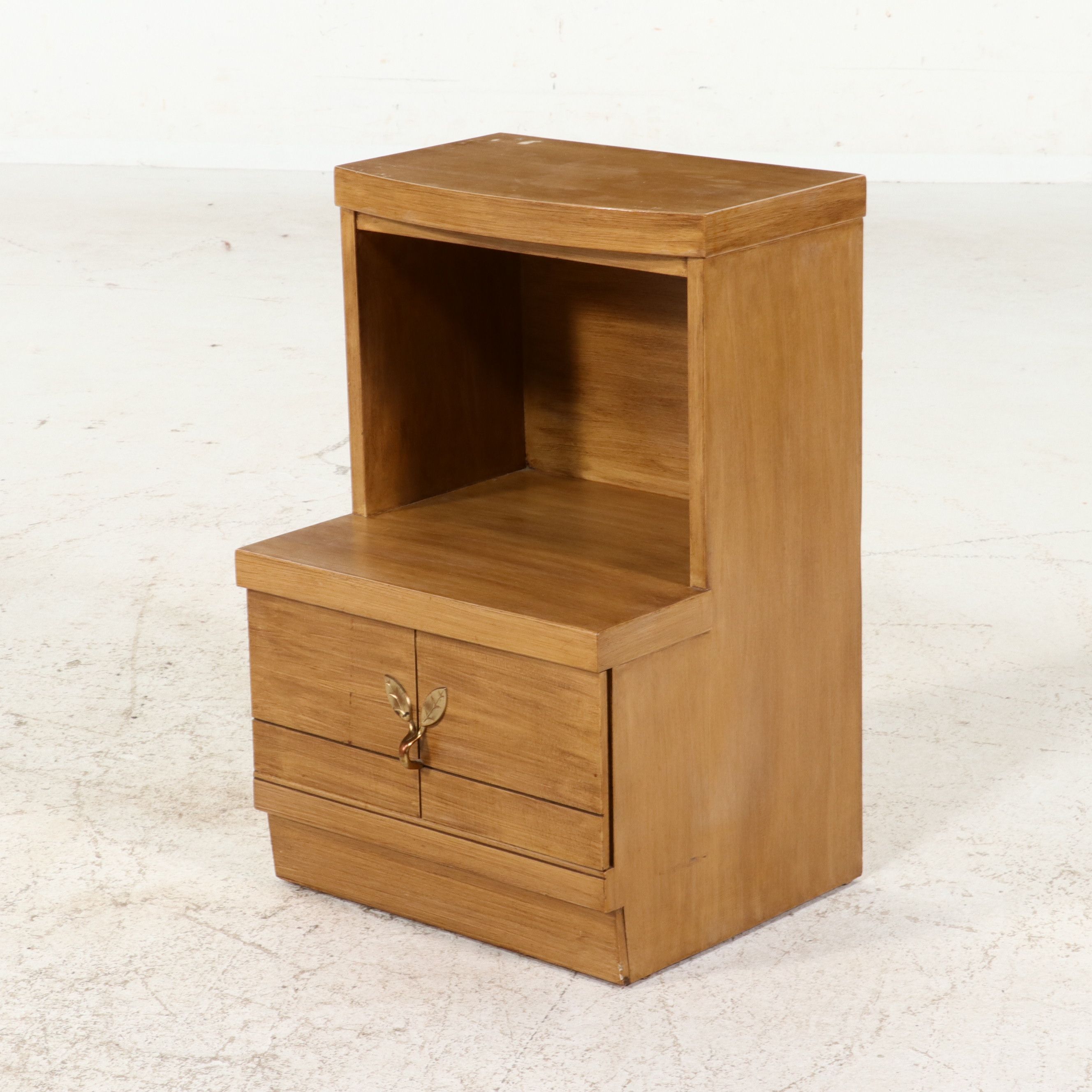 Pair of Mid Century Modern "Step" Nightstands with Leaf Hardware