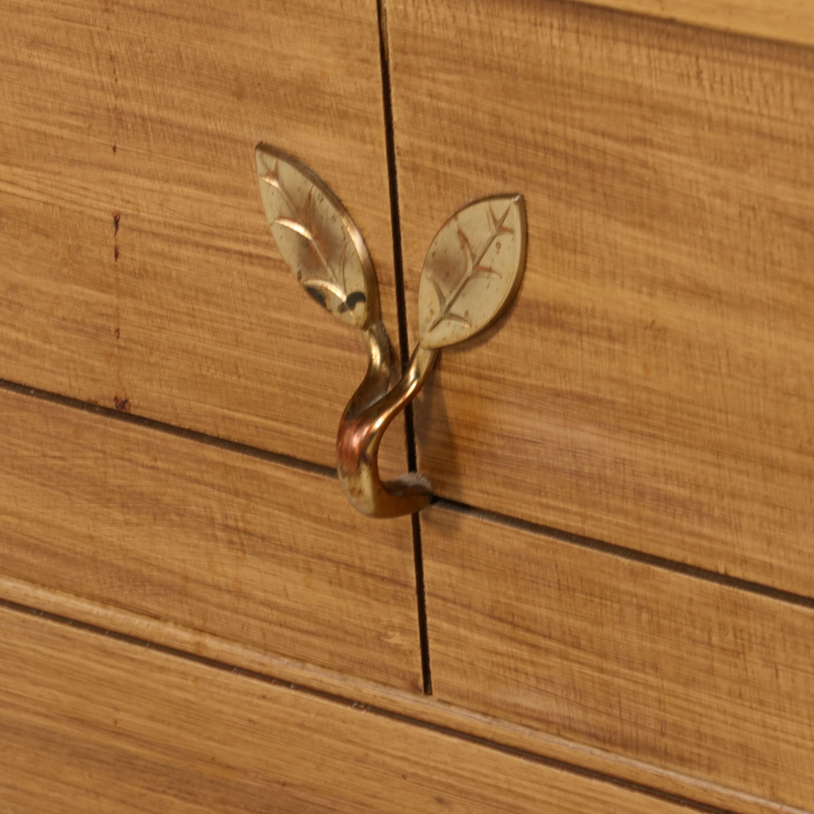 Pair of Mid Century Modern "Step" Nightstands with Leaf Hardware