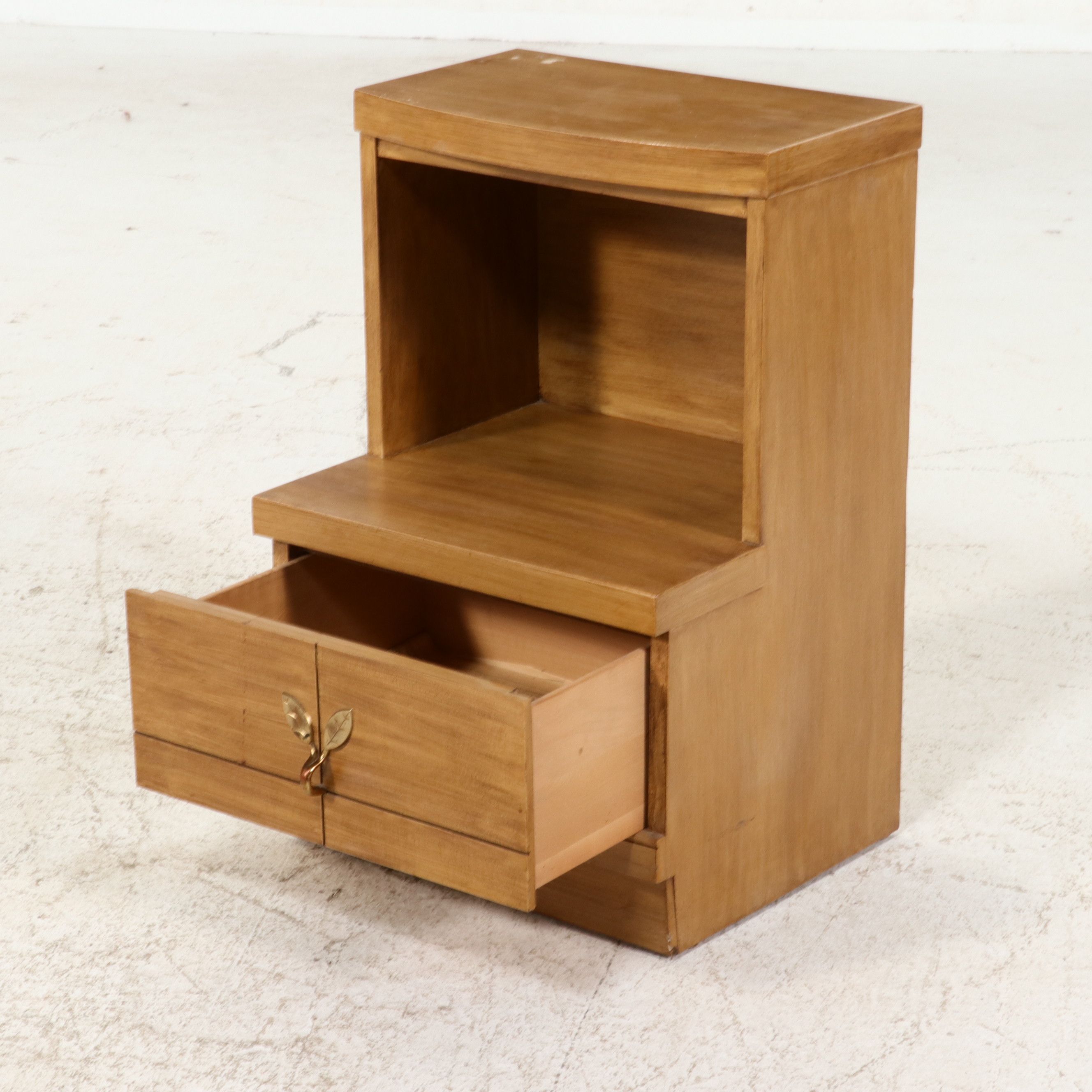 Pair of Mid Century Modern "Step" Nightstands with Leaf Hardware