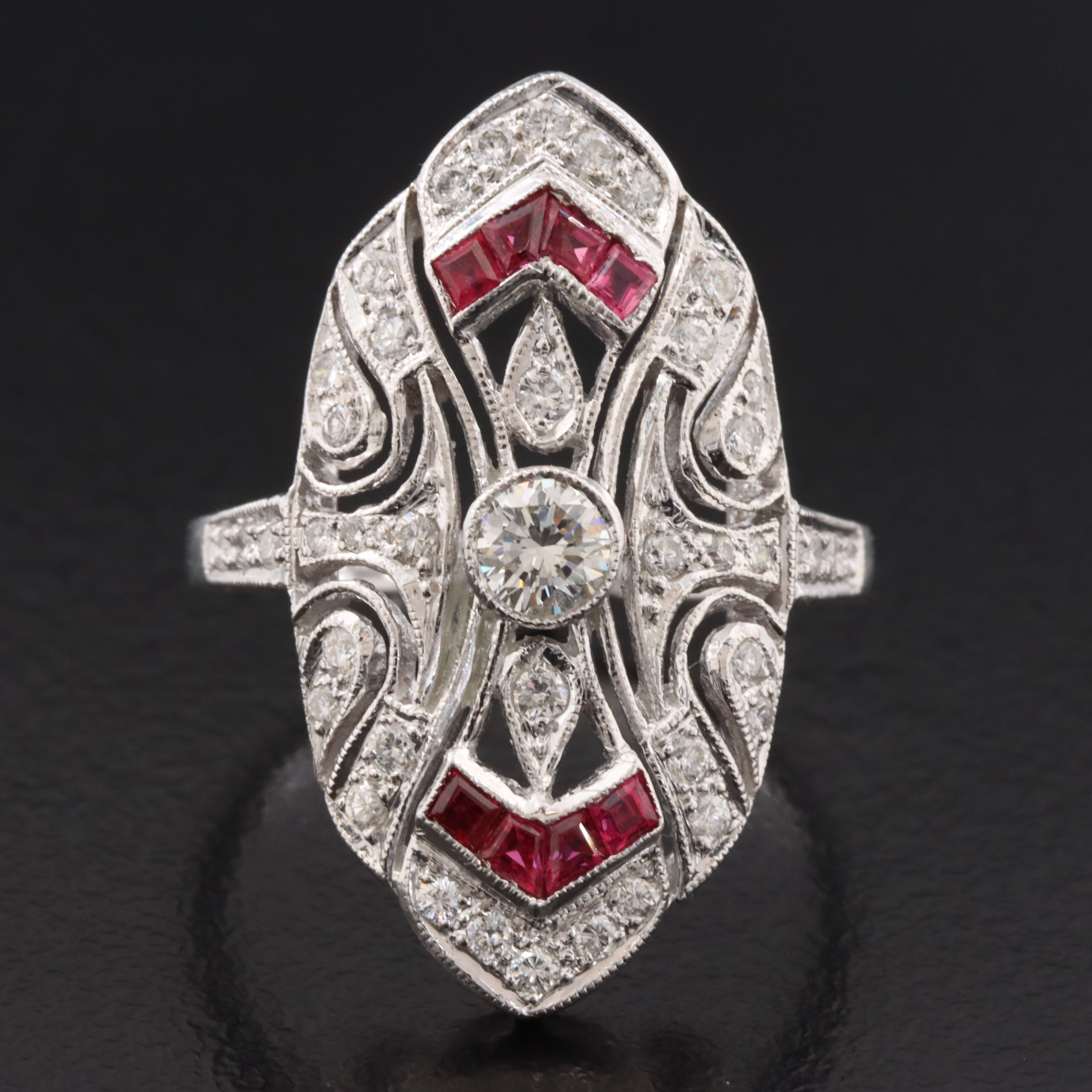 Vintage Art Deco 18K 0.90 CTW Diamond and Ruby Ring