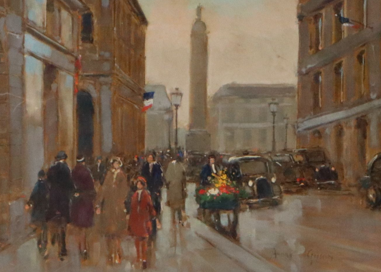 Andre Gisson Oil Painting of Parisian Street, 20th Century