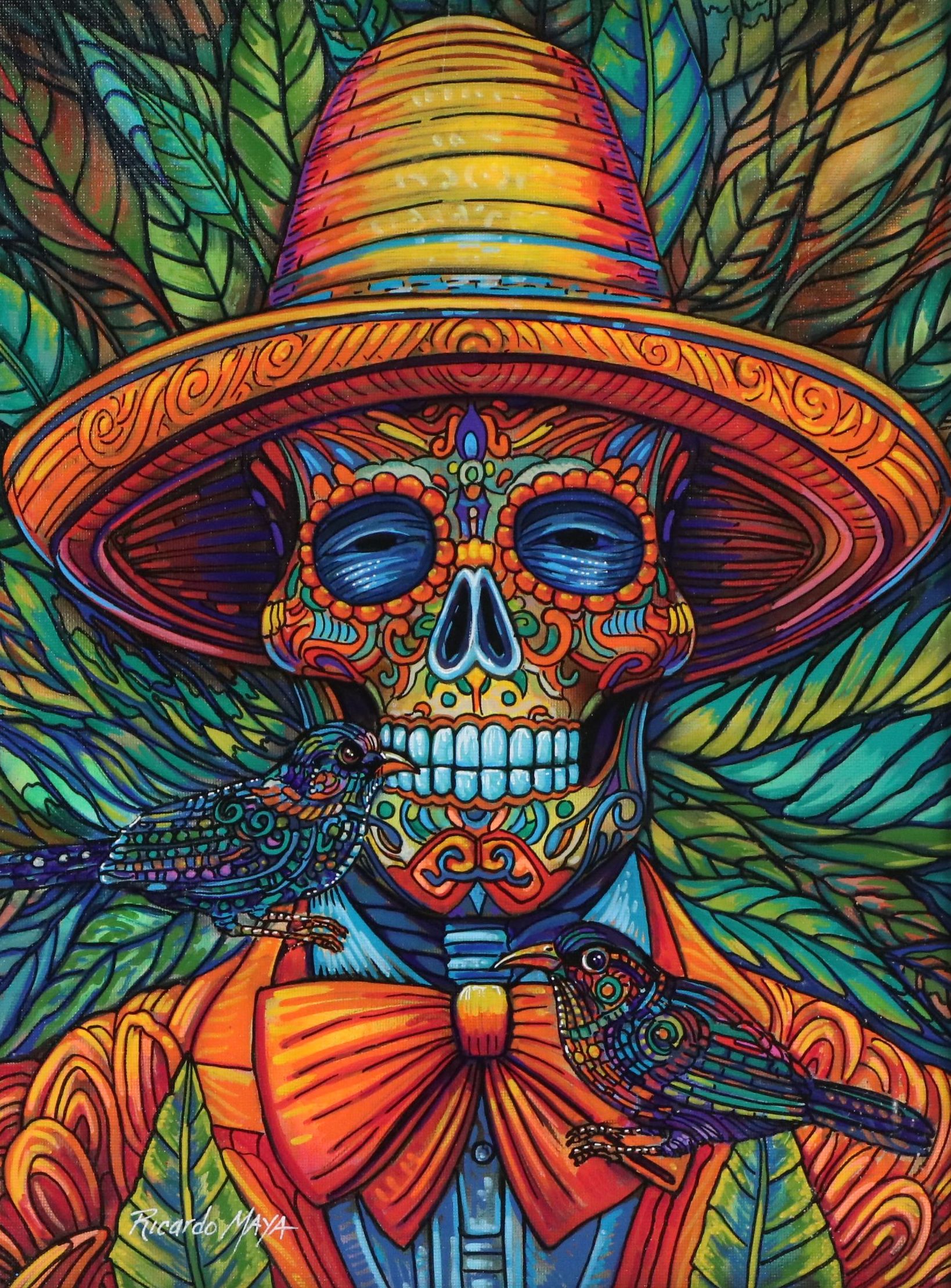Ricardo Maya Acrylic Painting with Día de los Muertos Theme, 2025