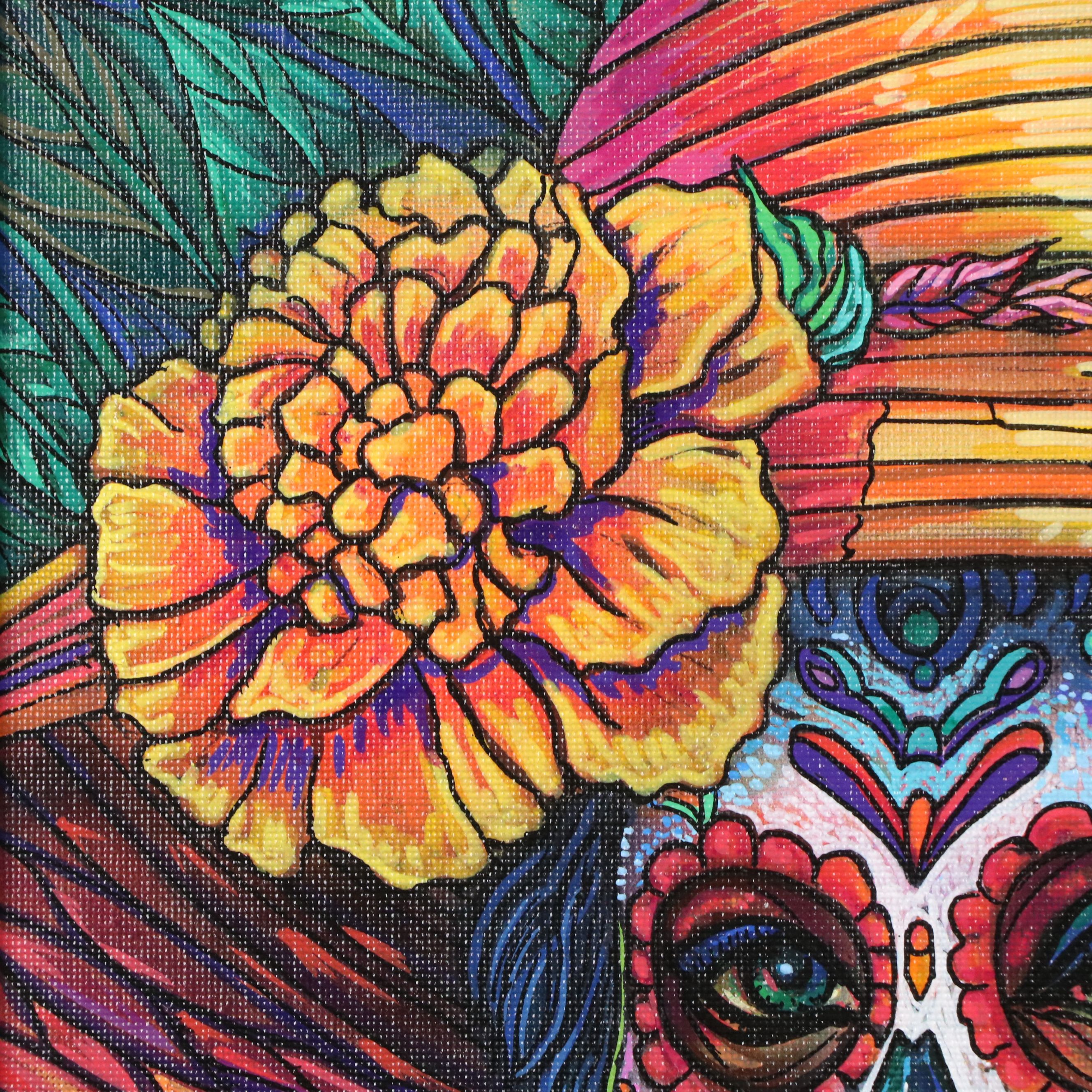 Ricardo Maya Acrylic Painting of Stylized Día de los Muertos Woman, 2025