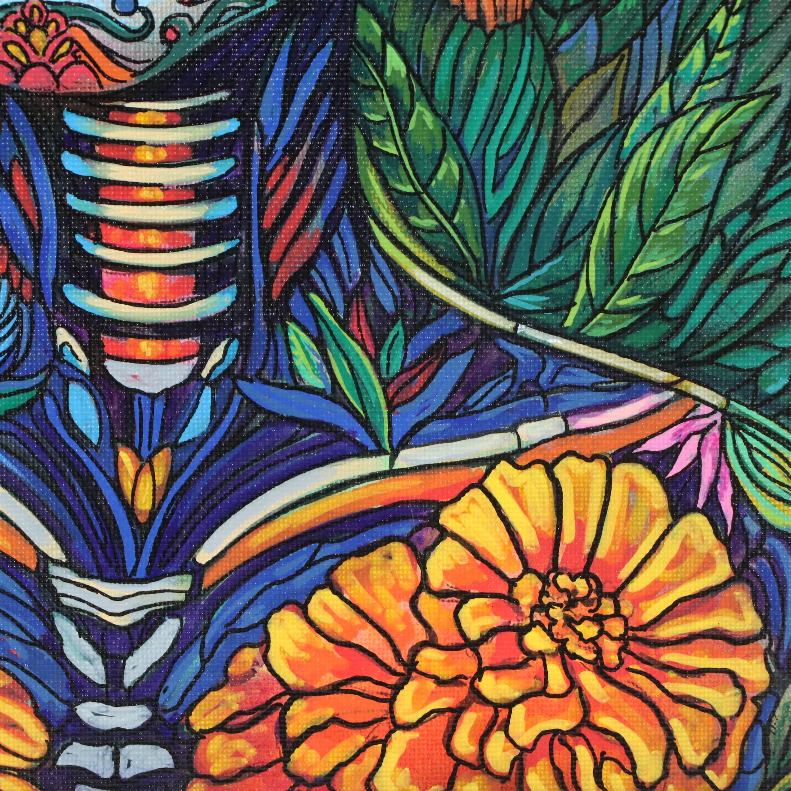 Ricardo Maya Acrylic Painting of Stylized Día de los Muertos Woman, 2025