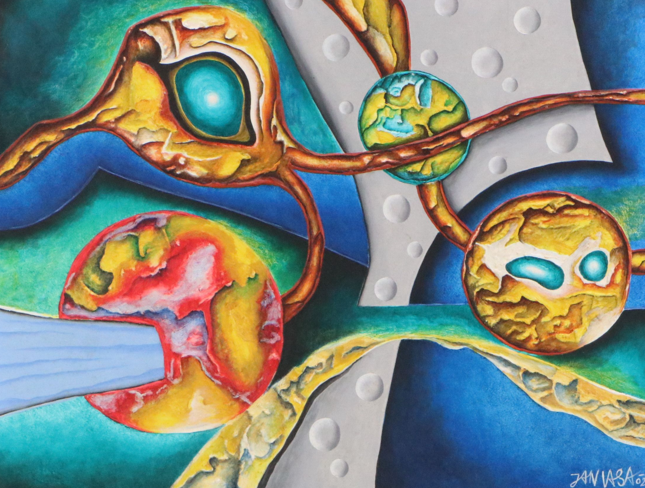 Jan Vasa Oil Painting of Textural Abstraction, 2002