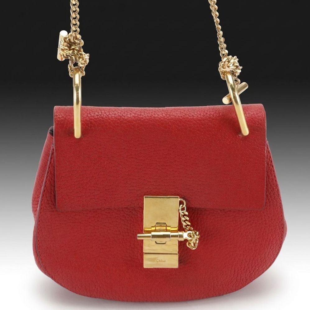 Chloé Mini Drew Crossbody Bag in Red Goatskin Leather