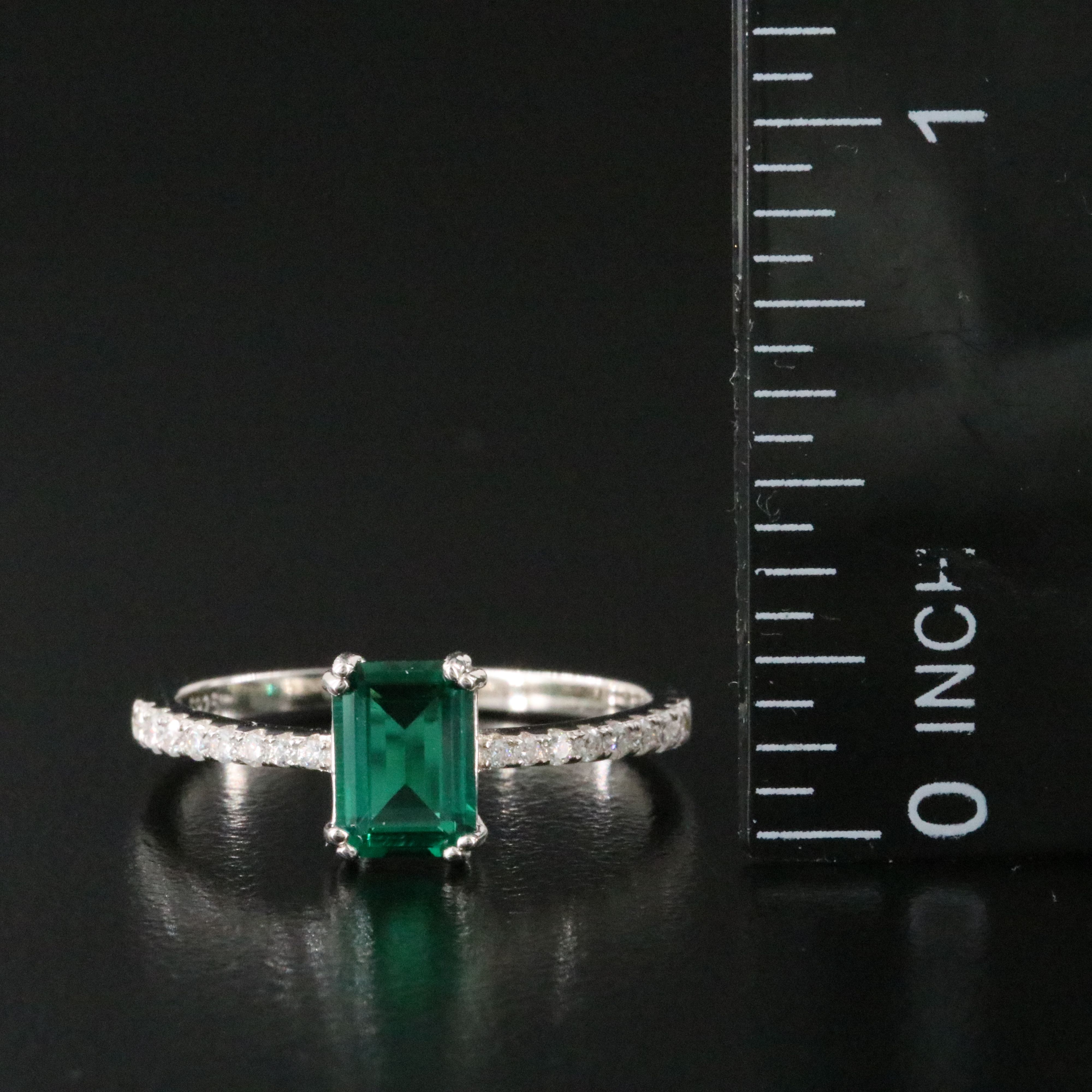 Sterling Green Glass and Moissanite Ring