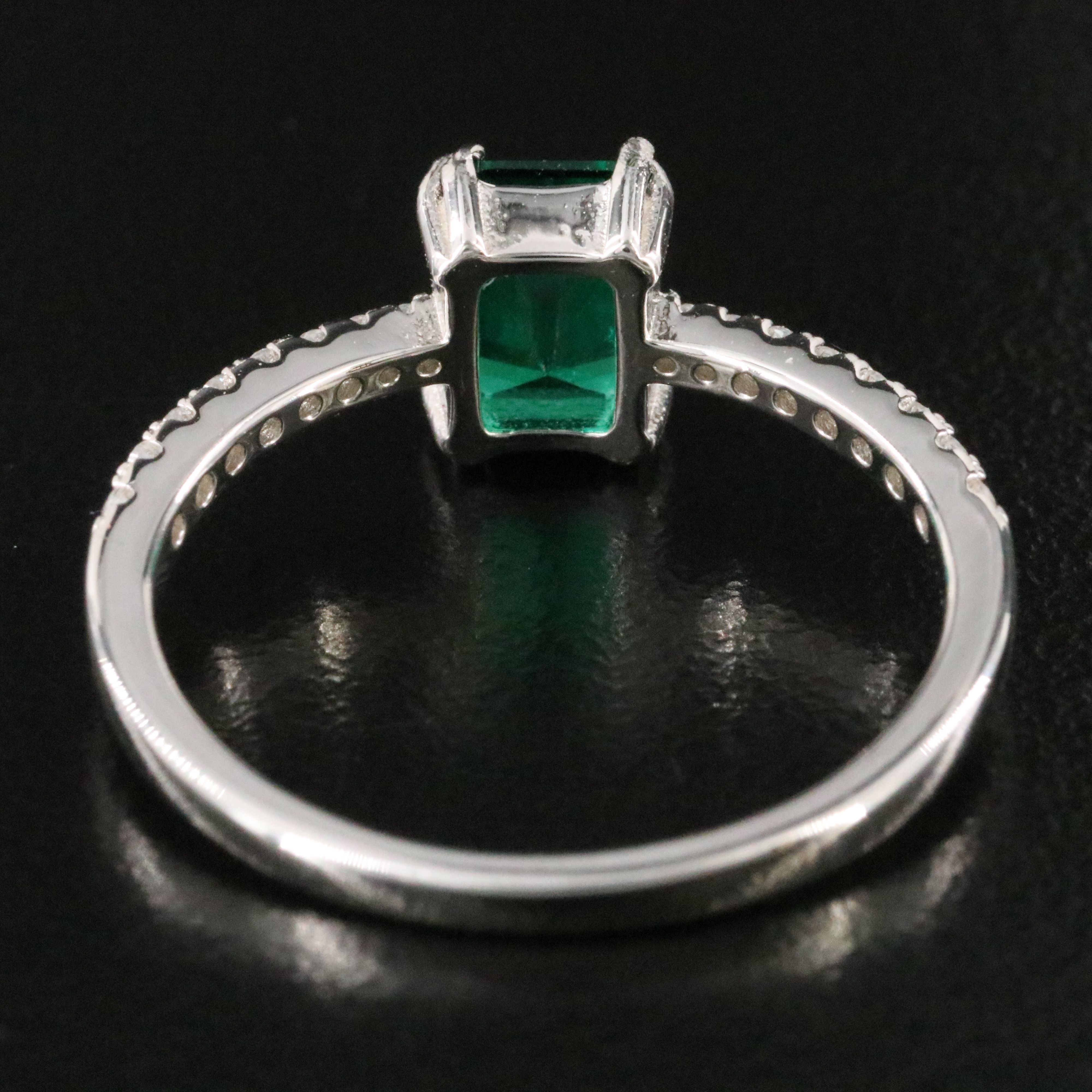 Sterling Green Glass and Moissanite Ring