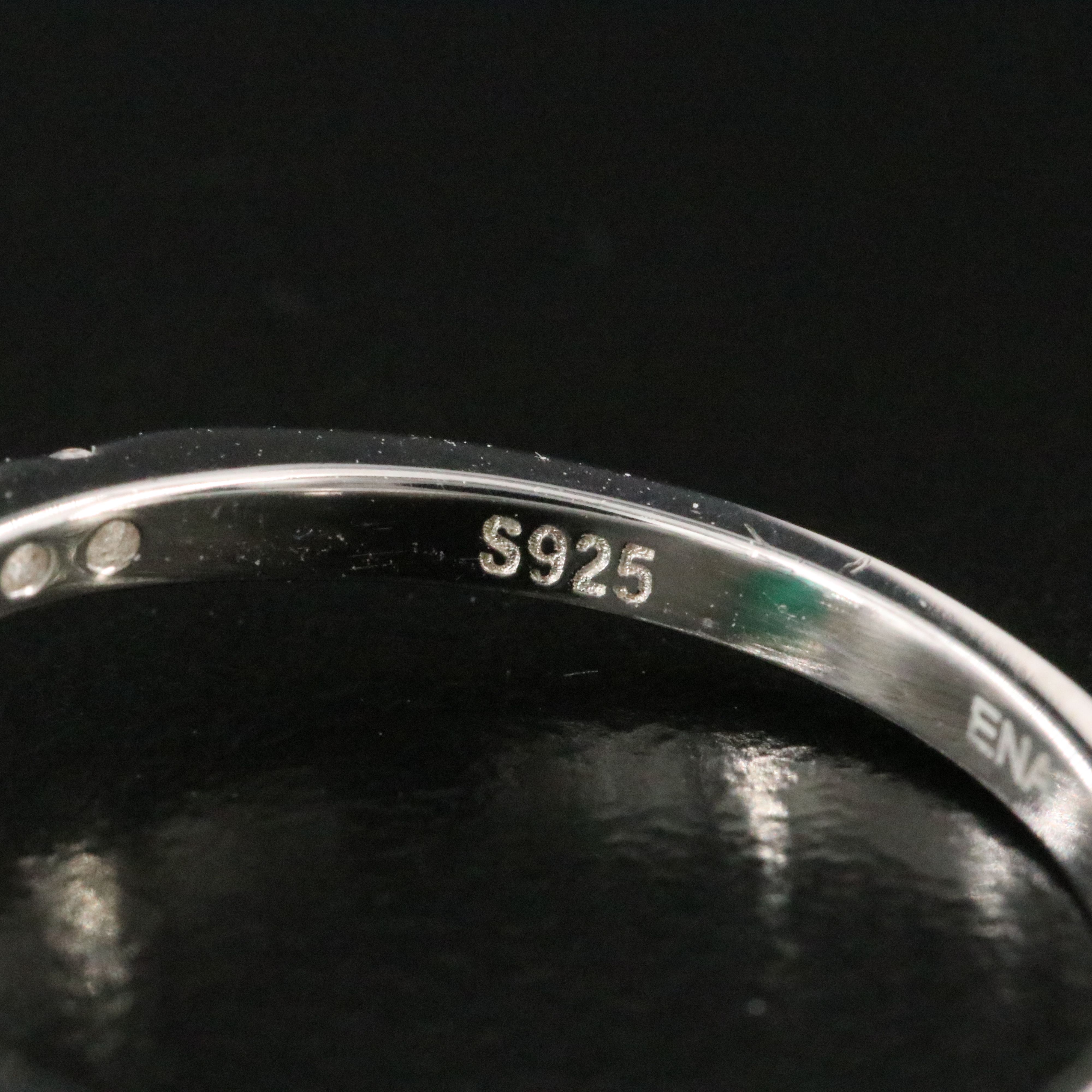 Sterling Green Glass and Moissanite Ring