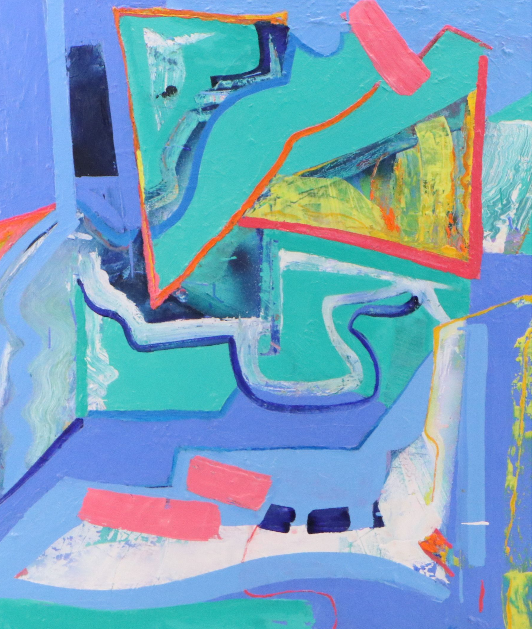 Thomas Koether Modern Abstract Oil Painting in Blue, Late 20th Century