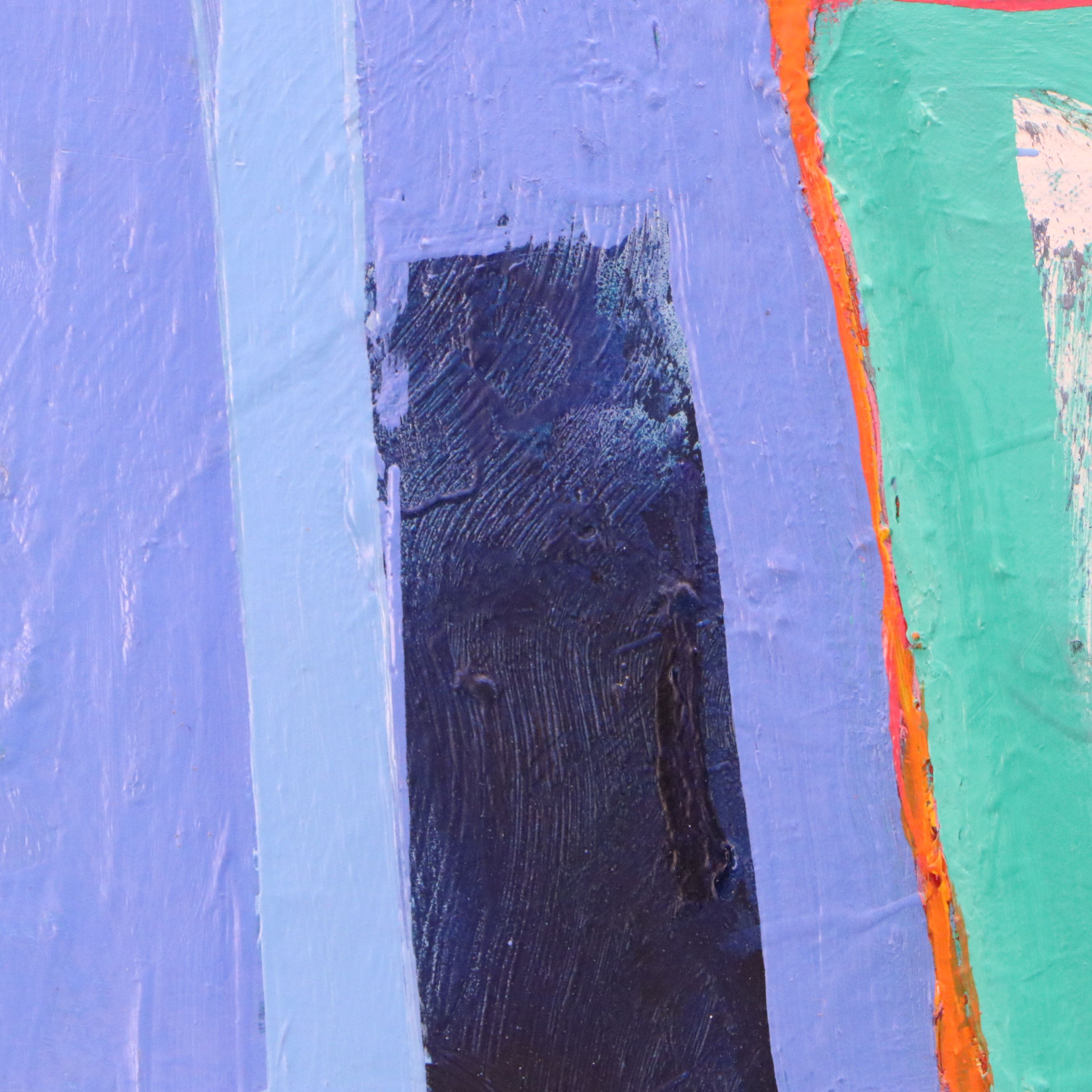 Thomas Koether Modern Abstract Oil Painting in Blue, Late 20th Century