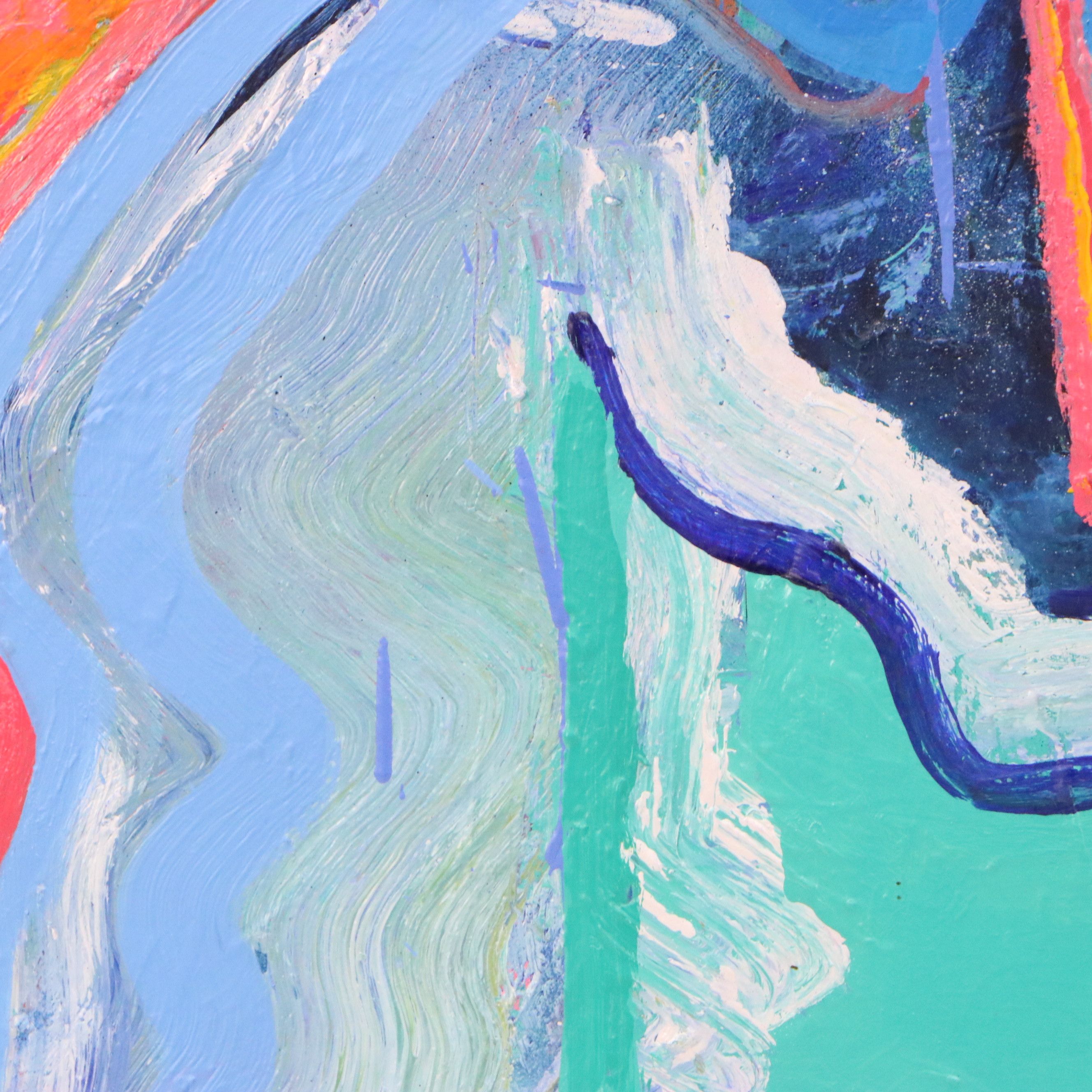 Thomas Koether Modern Abstract Oil Painting in Blue, Late 20th Century