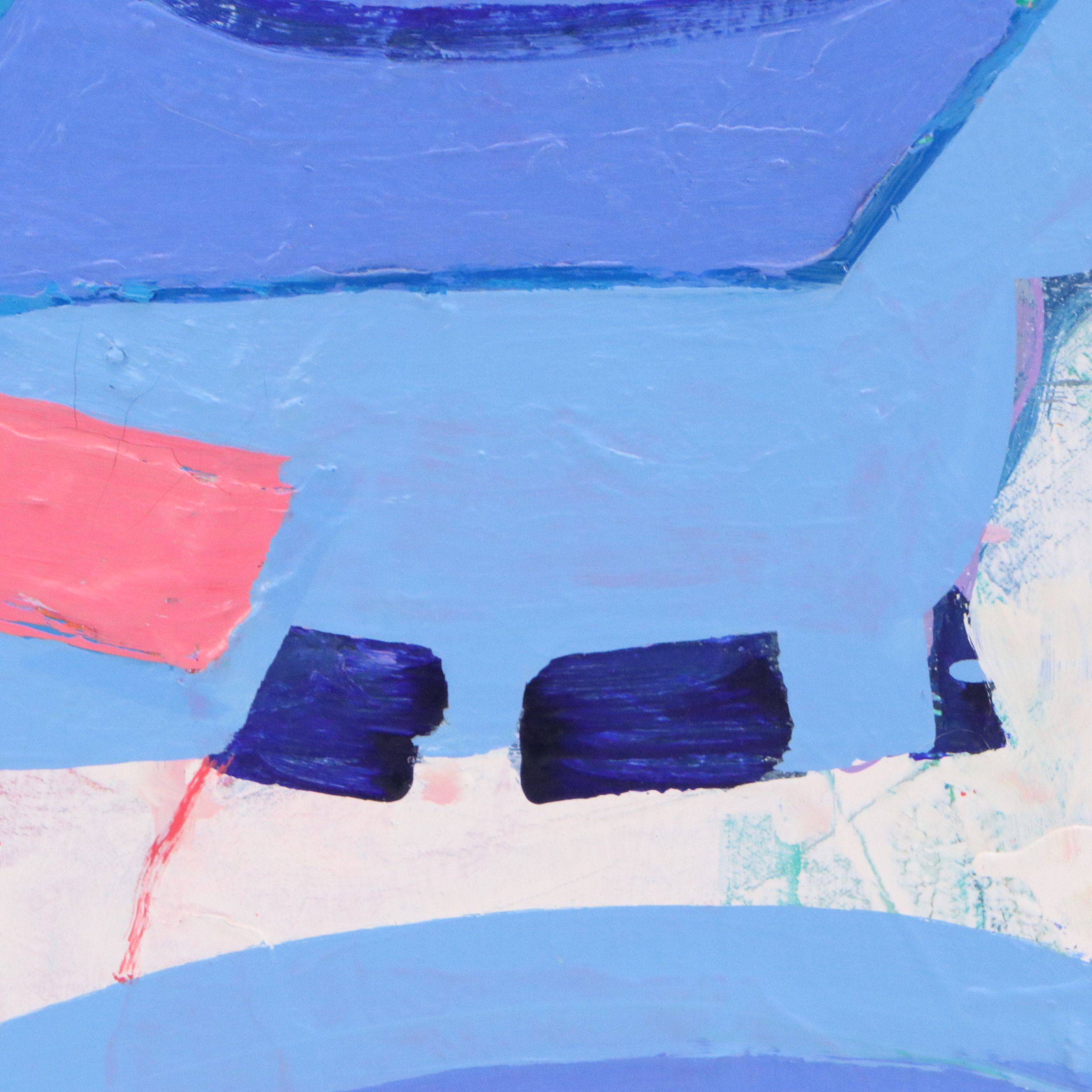 Thomas Koether Modern Abstract Oil Painting in Blue, Late 20th Century