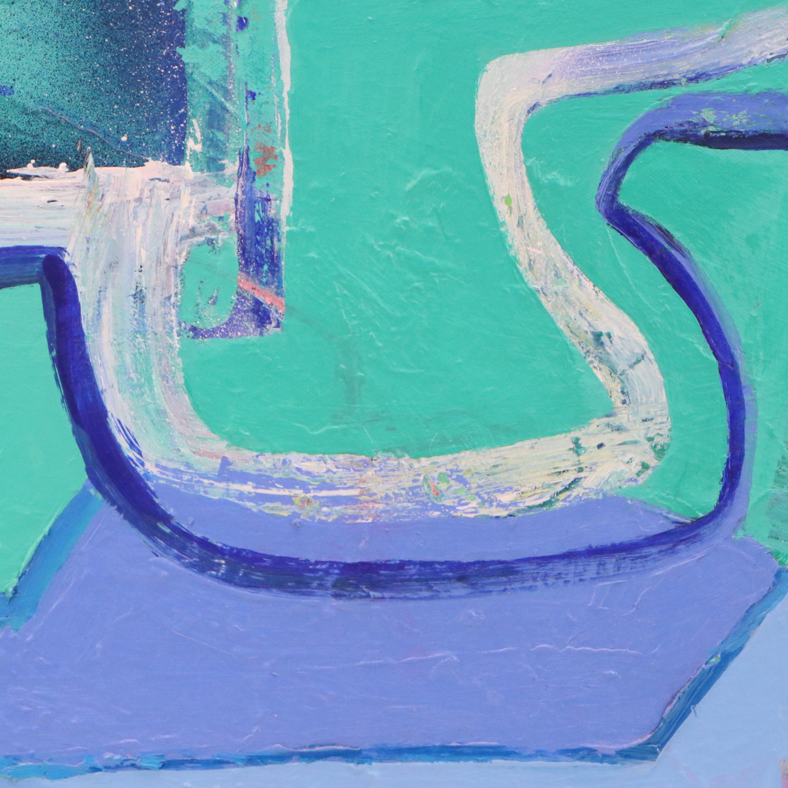 Thomas Koether Modern Abstract Oil Painting in Blue, Late 20th Century