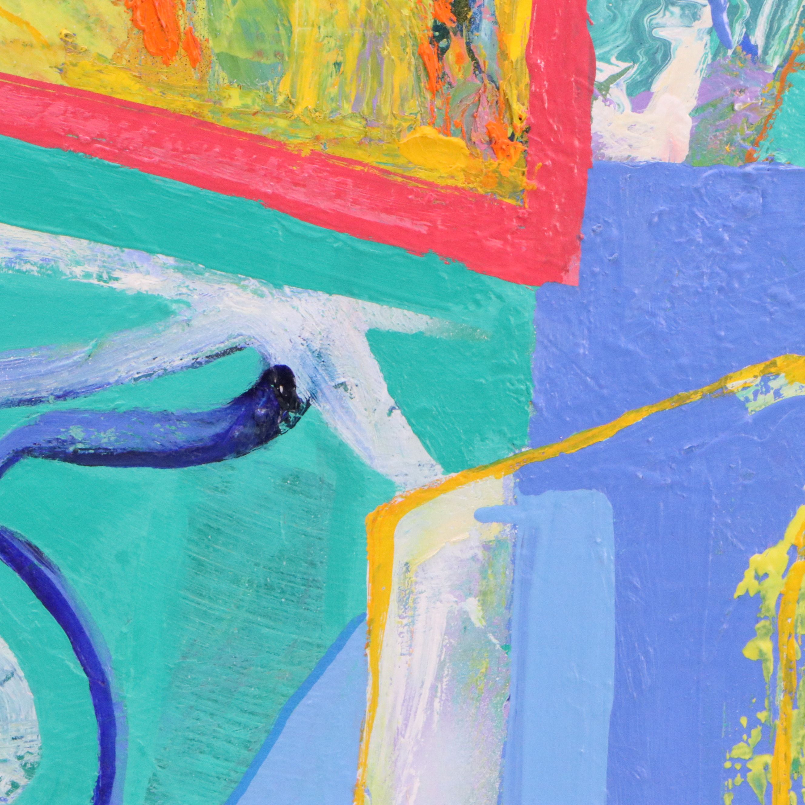 Thomas Koether Modern Abstract Oil Painting in Blue, Late 20th Century