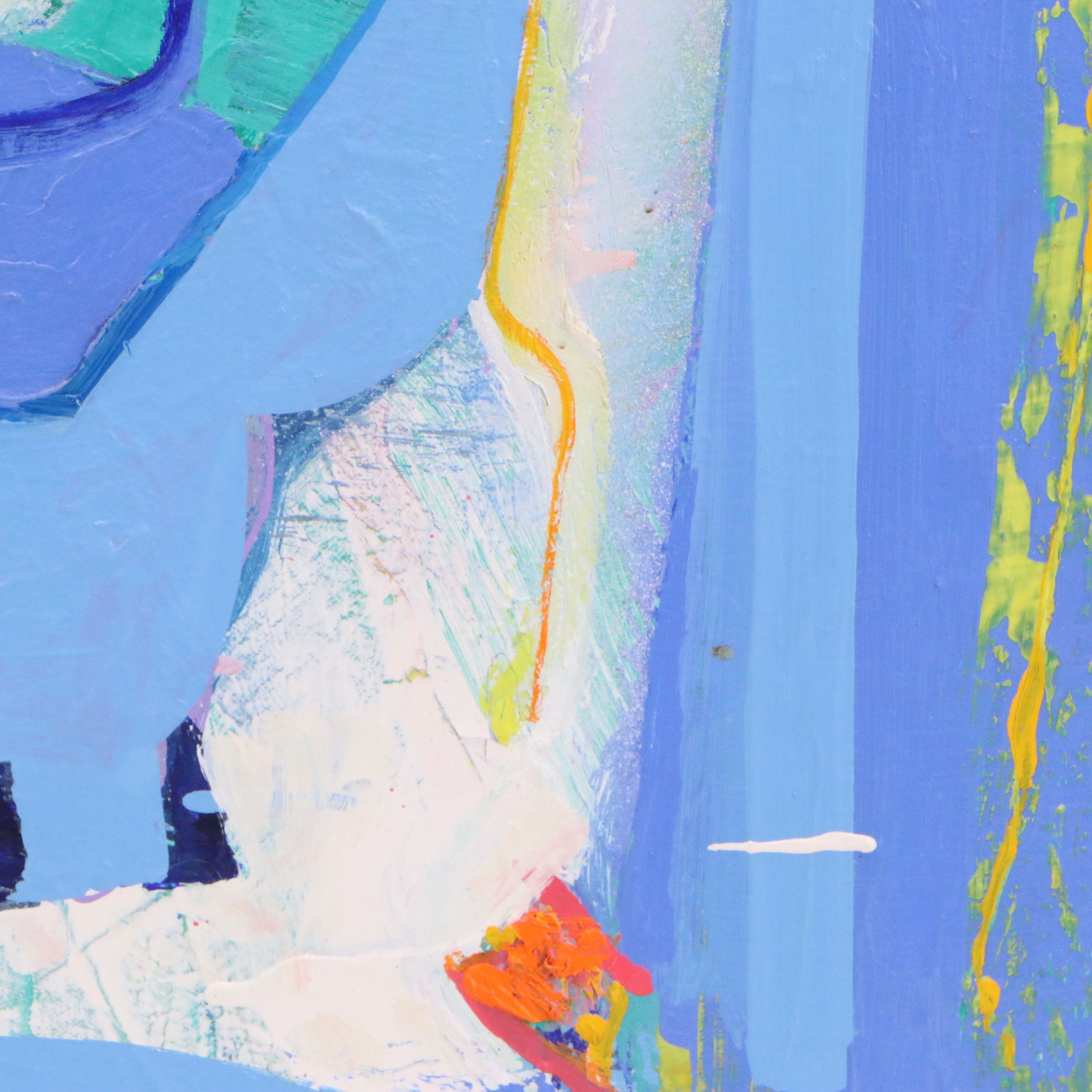 Thomas Koether Modern Abstract Oil Painting in Blue, Late 20th Century