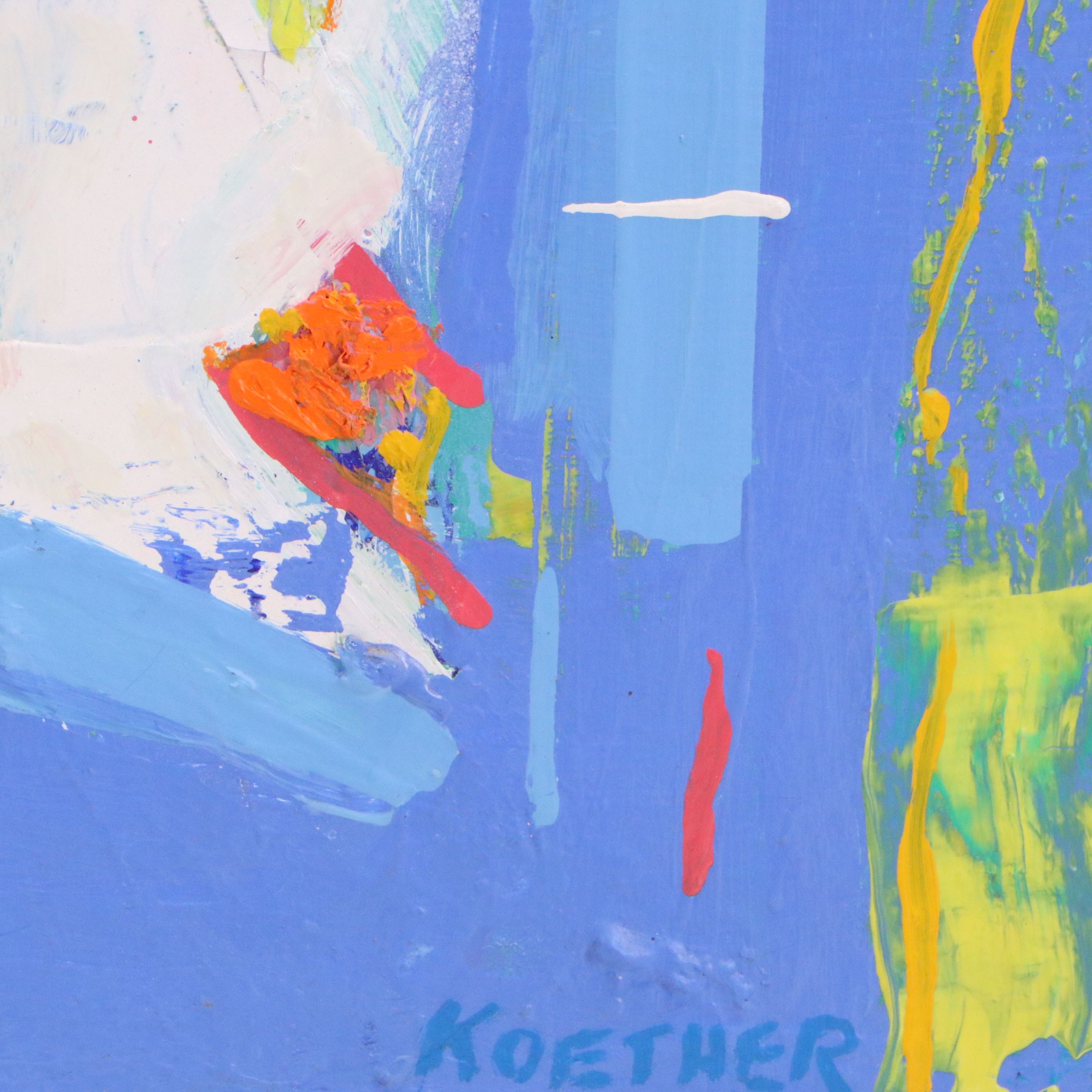 Thomas Koether Modern Abstract Oil Painting in Blue, Late 20th Century