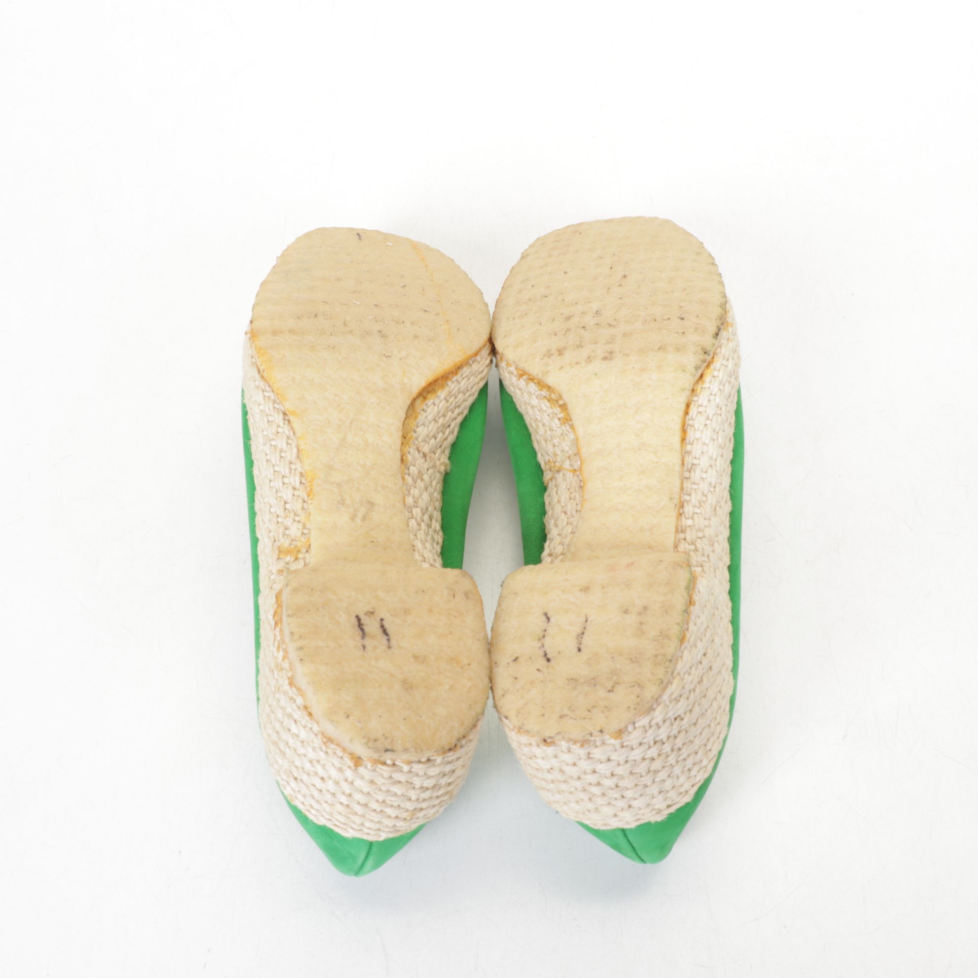 Salvatore Ferragamo Green Suede Espadrille Heel Loafers