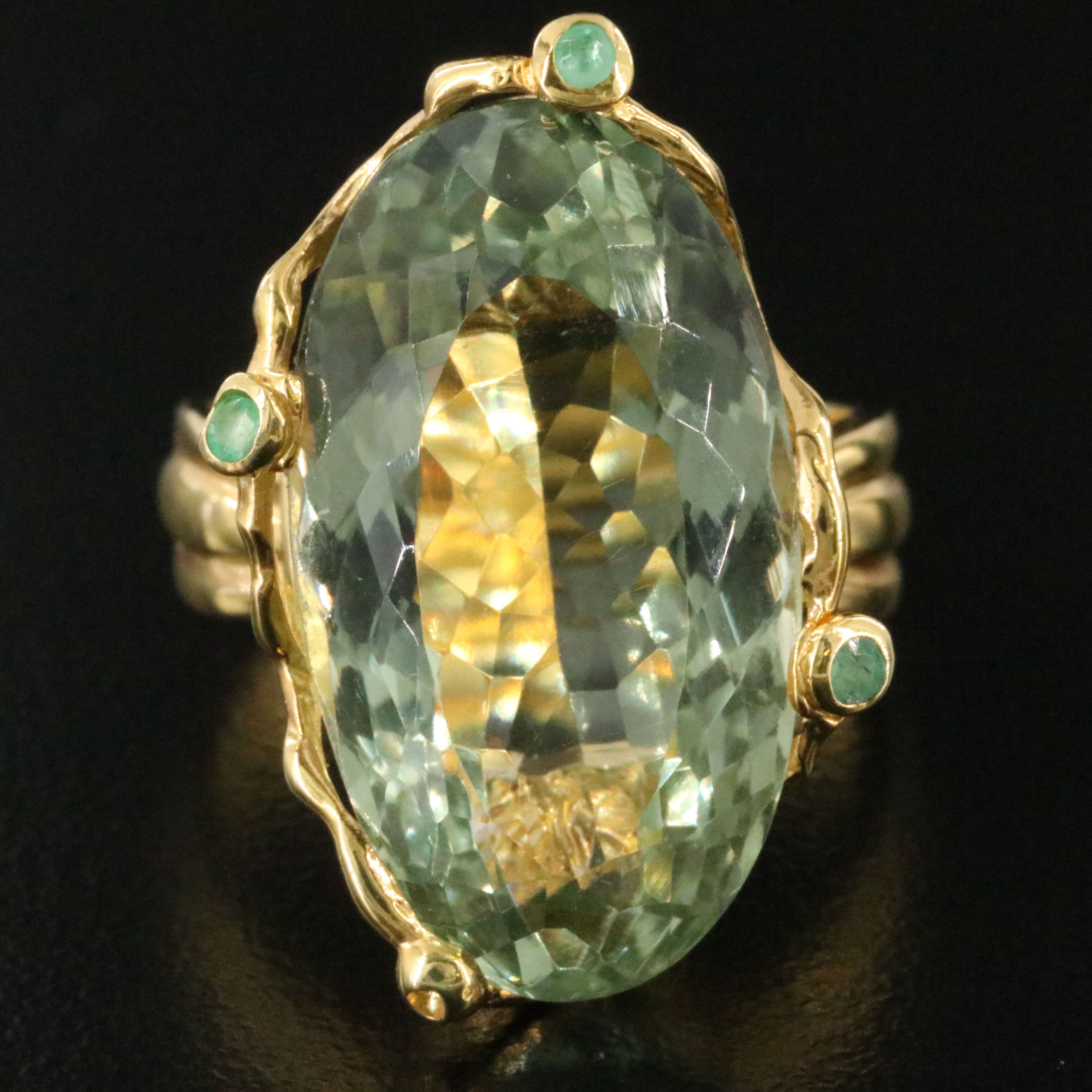 900 Silver Prasiolite and Emerald Ring